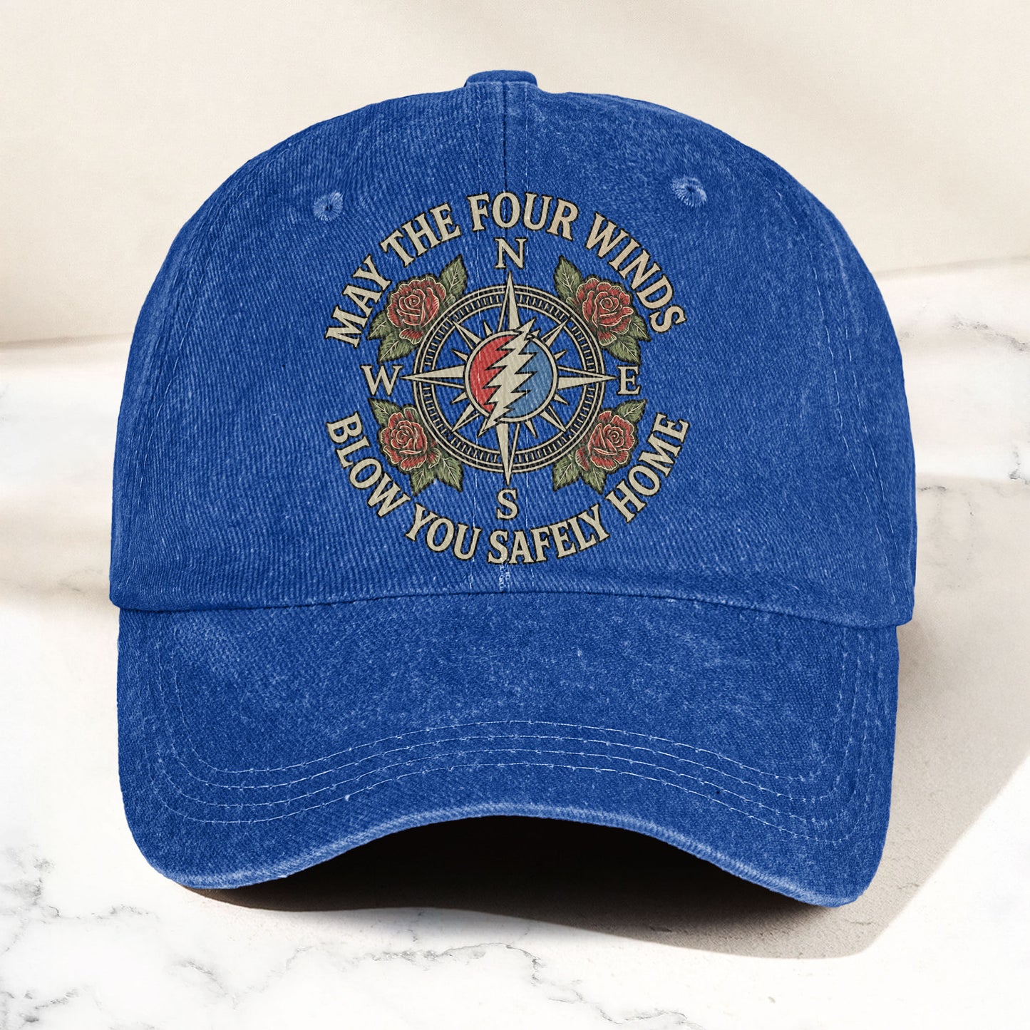 Grateful Dead May The Four Winds Blow You Safely Home Vintage Band Denim Cap - Retro Vintage Dad Cap Gift For Dad (With Box)