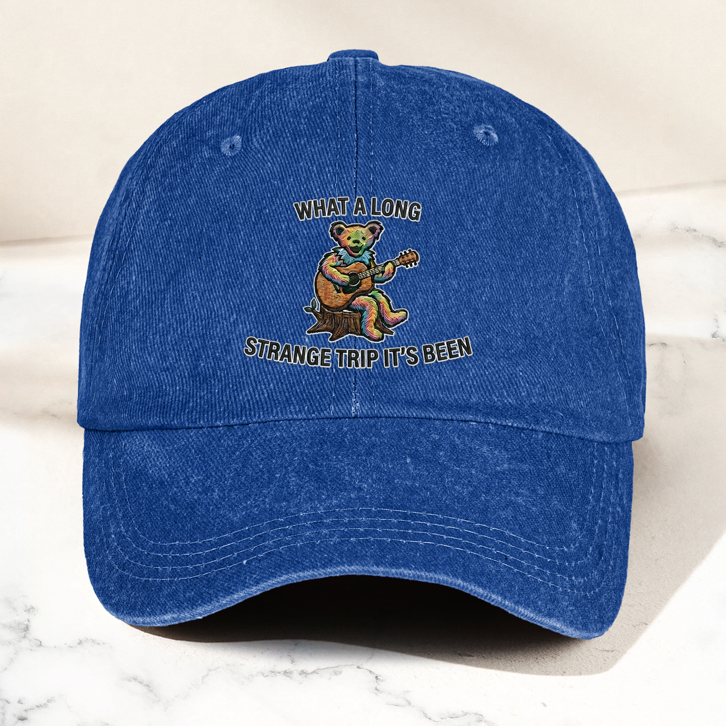 What A Long Strange Trip It’s Been Denim Cap – Psychedelic Bear Retro Dad Hat (With Box)