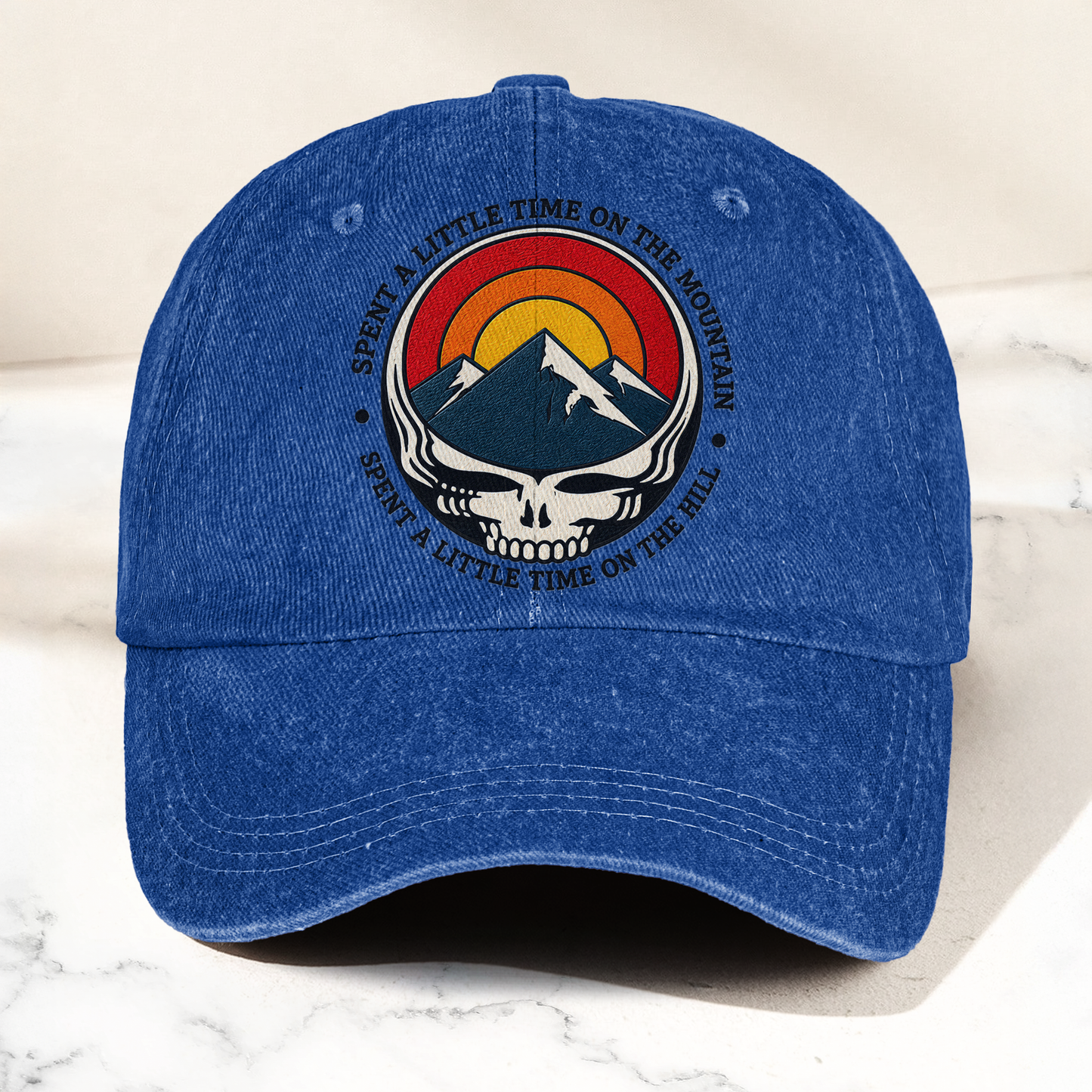 Grateful Dead Stealie Franklin's Tower Spent A Little Time On The Mountain Music Merch Denim Cap – Retro Vintage Dad Cap Gift For Dad (With Box)