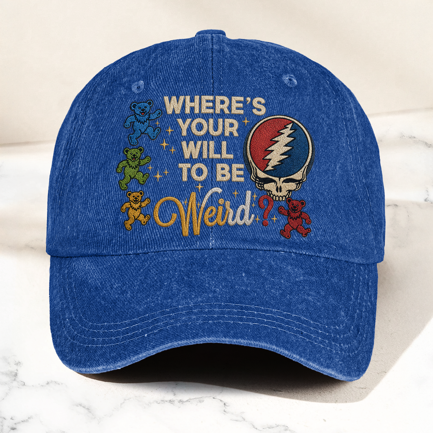 Grateful Dead Steal Your Face Where's Your Will To Be Weird Denim Cap – Retro Vintage Dad Cap Gift For Dad (With Box)