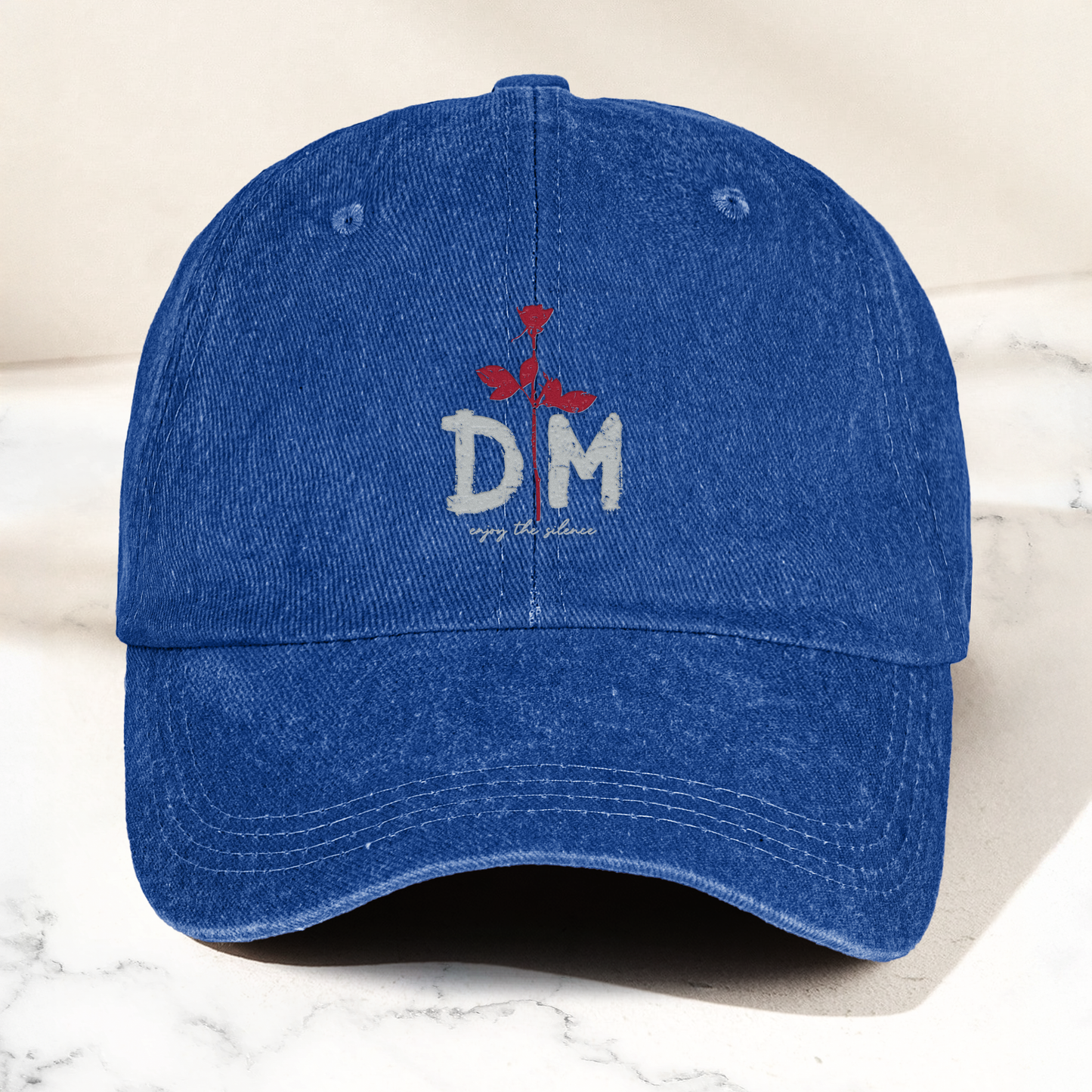DM Rose Denim Cap – Minimalist Depeche Mode Inspired Dad Hat (With Box)