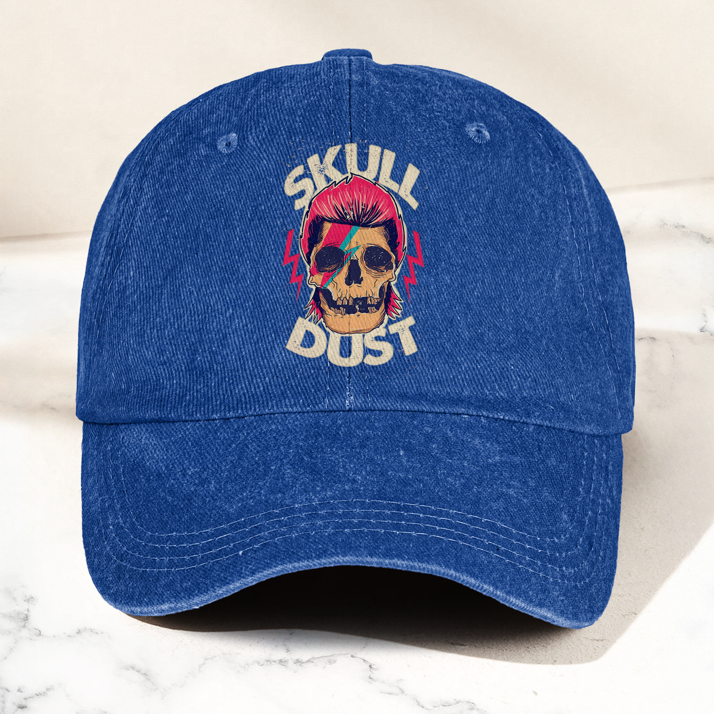 David Bowie Skull Ziggy Stardust Denim Cap – Retro Punk Rock Music Fan Cap Gift For Dad (With Box)