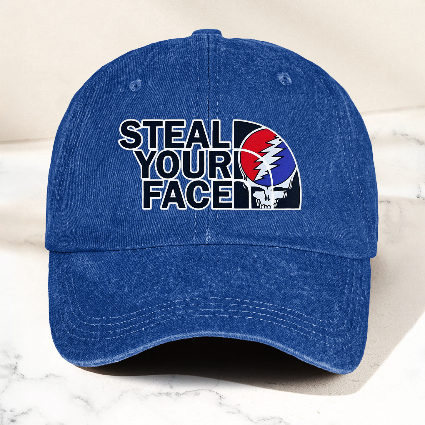 Steal Your Face Denim Cap – Retro Grateful Dead Skull Dad Hat (With Box)