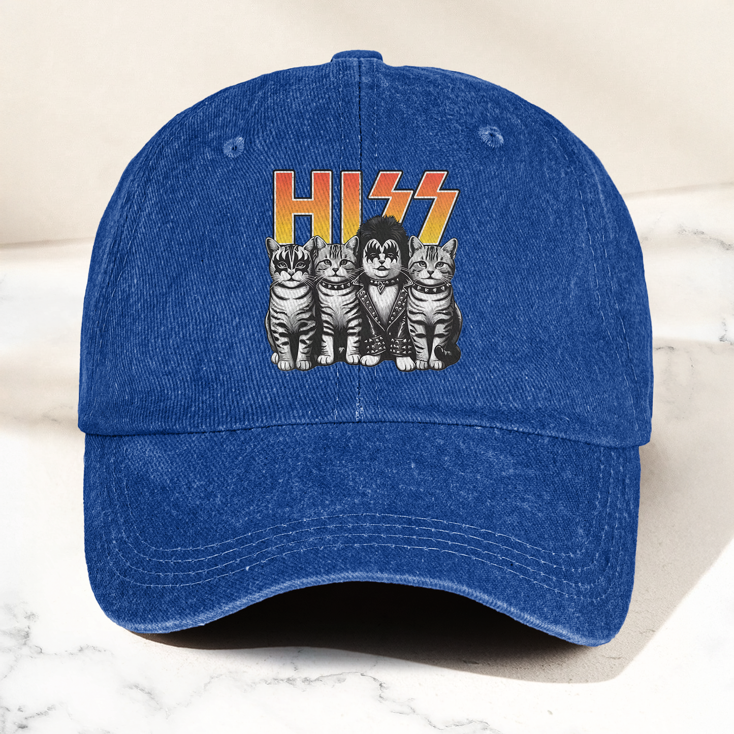 Hiss Cats Rock Kittens Denim Cap – Retro Hiss Band Merch Gift for Dad (With Box)