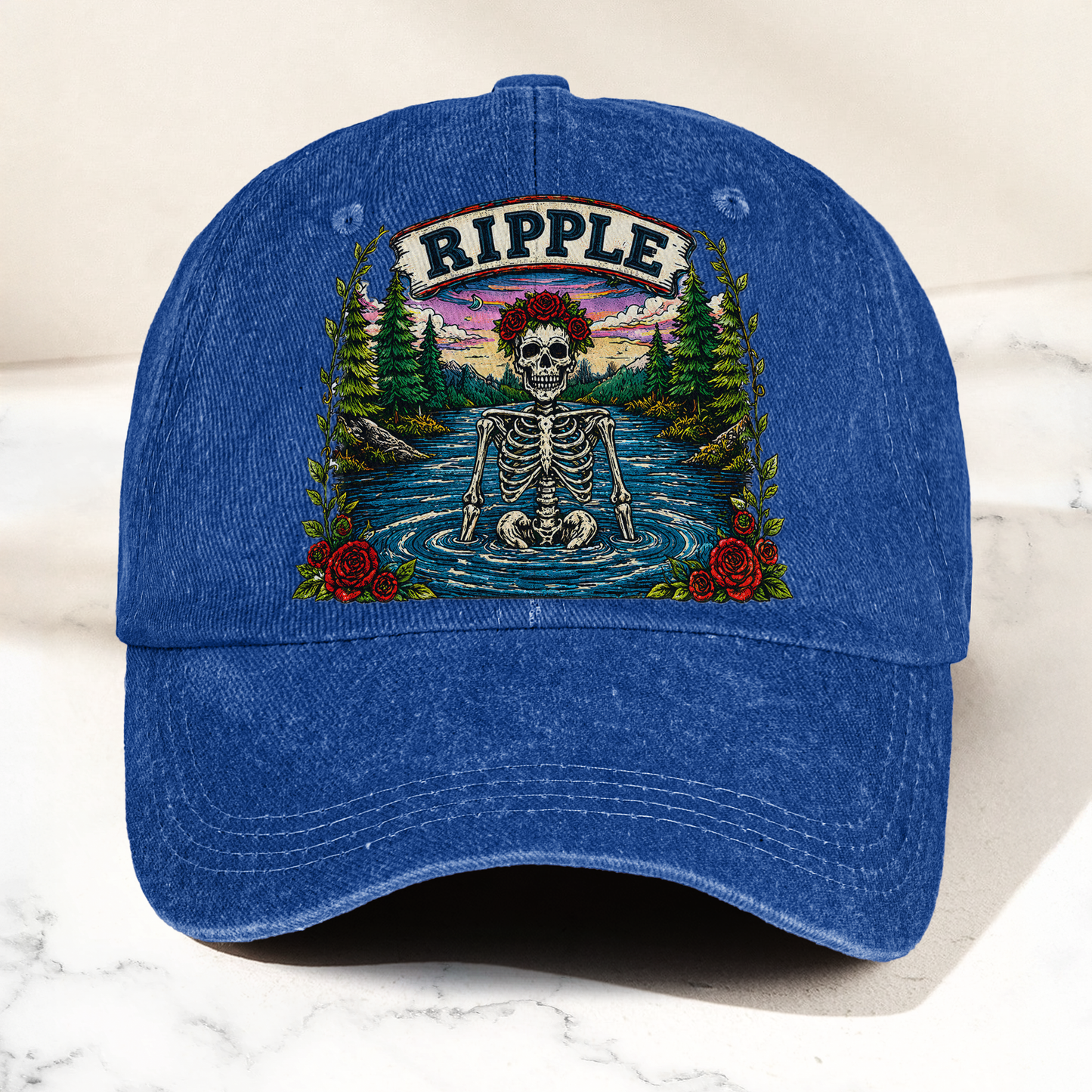 Grateful Dead Ripple Lyrics Skeleton River Nature Denim Cap – Retro Vintage Dad Cap Gift For Dad (With Box)