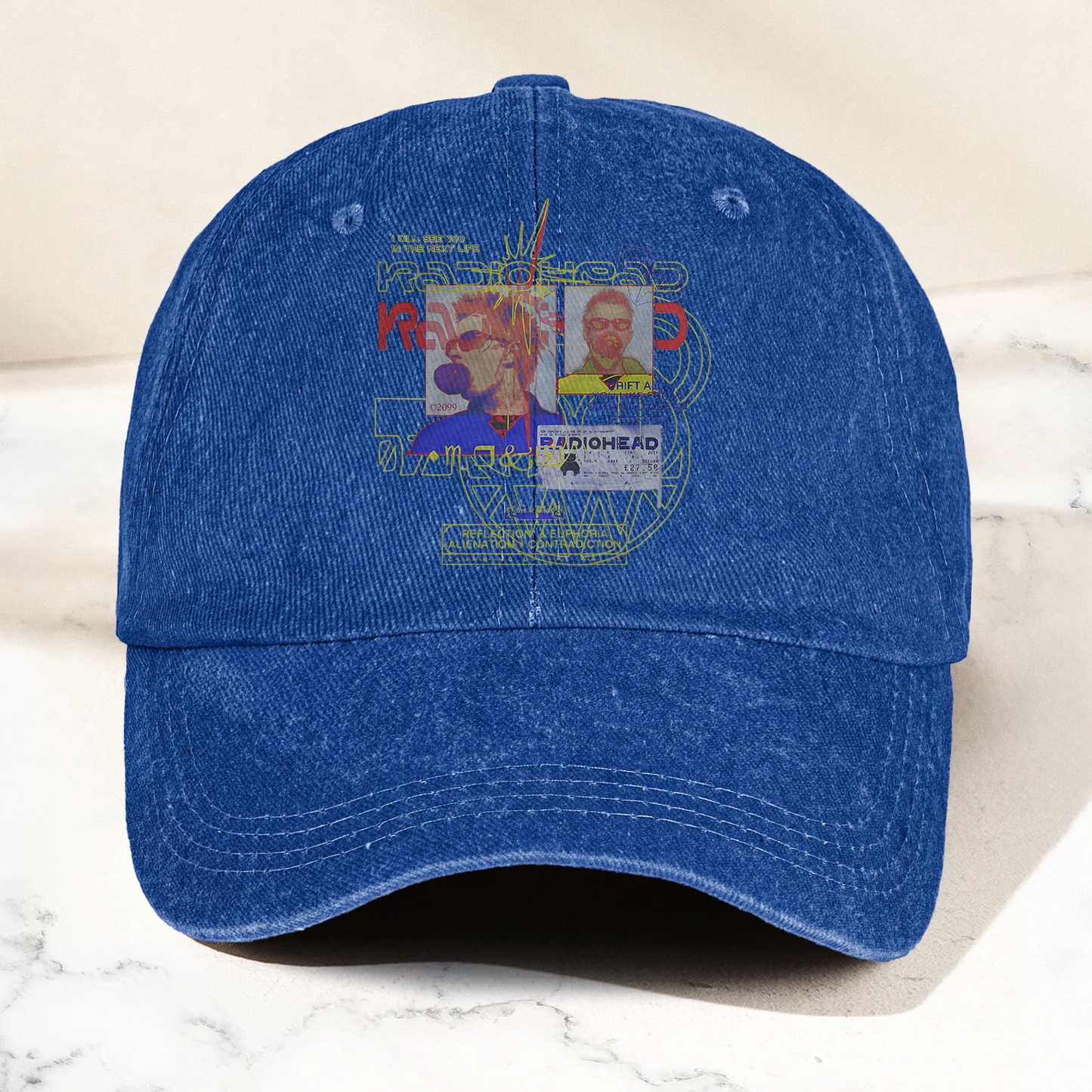 Radiohead 90s Rock Band Graphic Denim Cap – Retro Music Fan Cap Gift For Dad (With Box)