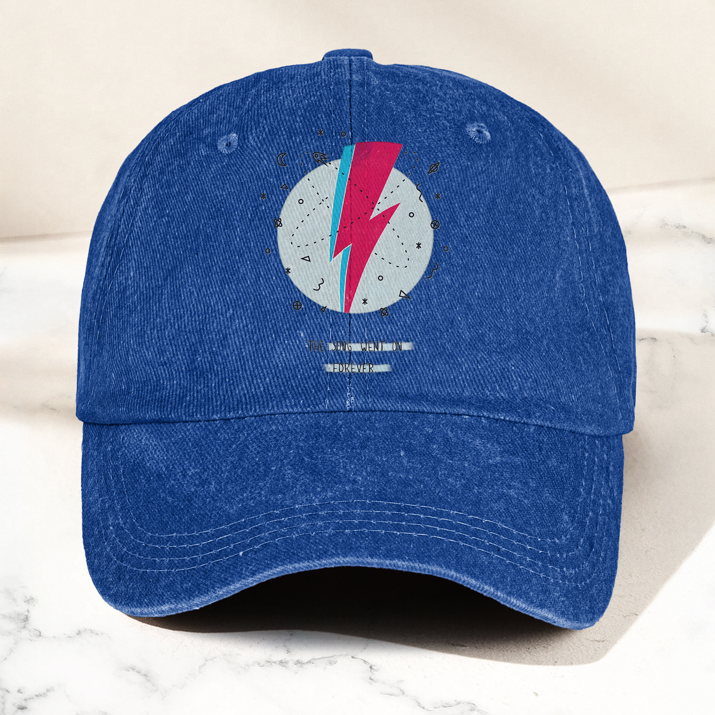 David Bowie Inspired Lightning Bolt Ziggy Stardust Denim Cap – Retro Music Fan Cap Gift For Dad (With Box)