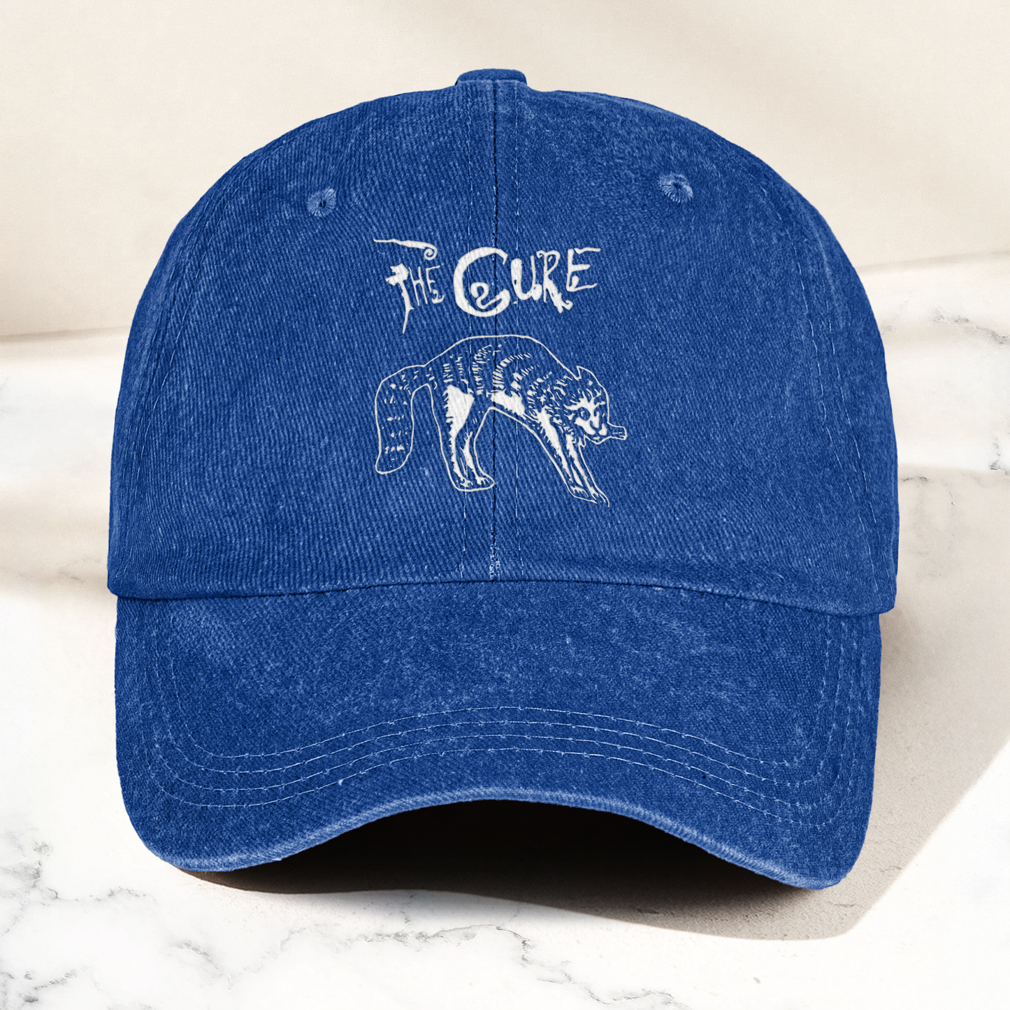 The Cure Rare Cat Artwork Vintage Denim Cap – Retro The Cure Band Merch Gift for Dad (With Box)