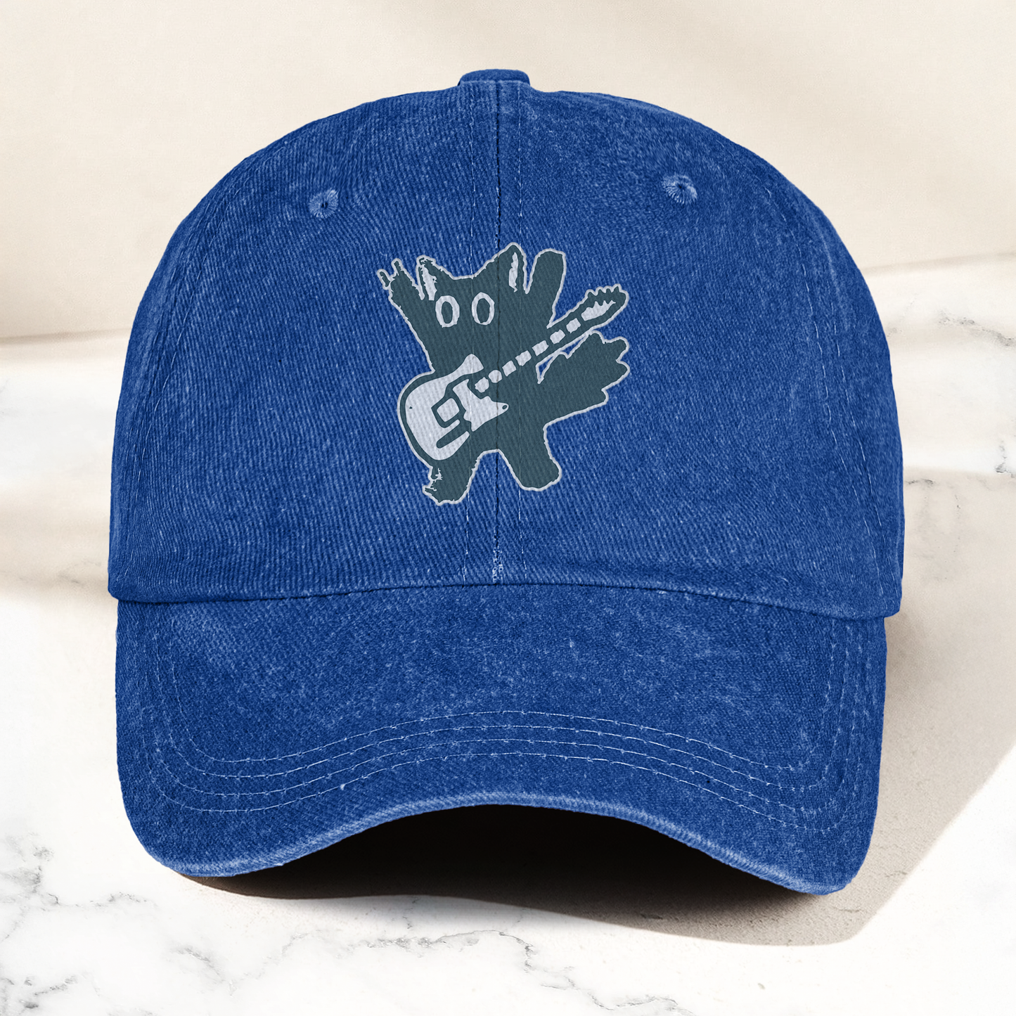 Rockstar Cat Artwork Vintage Denim Cap – Retro The Cure Band Merch Gift for Dad (With Box)