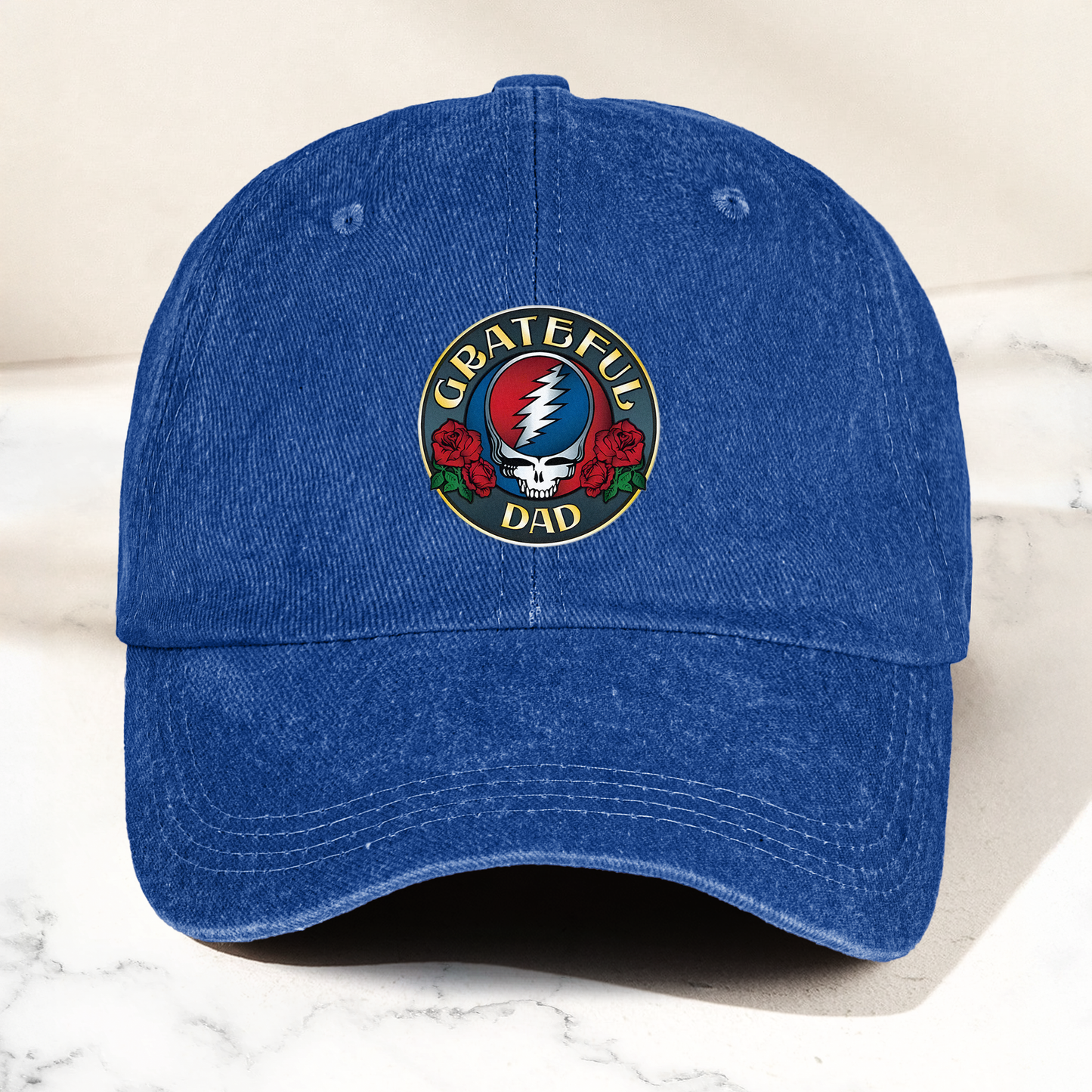 Grateful Dead Denim Cap – “Grateful Dad” Skull & Roses Dad Hat ( With Box)