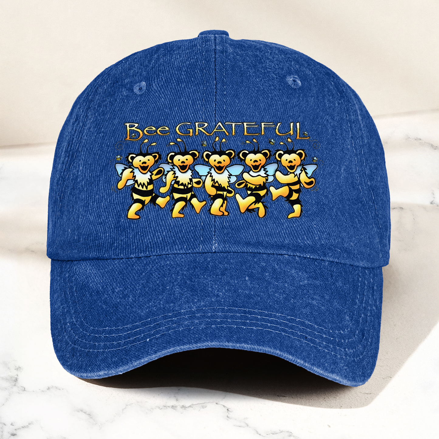 Bee Grateful Denim Cap – Dancing Bears Bee Parody Retro Dad Hat (With Box)