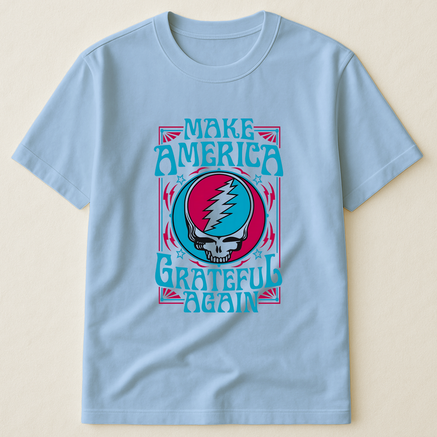 Make America Grateful Again T-Shirt – Retro Skull Lightning Music Parody Tee