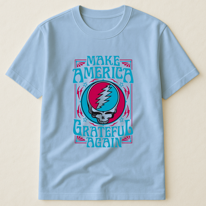 Make America Grateful Again T-Shirt – Retro Skull Lightning Music Parody Tee