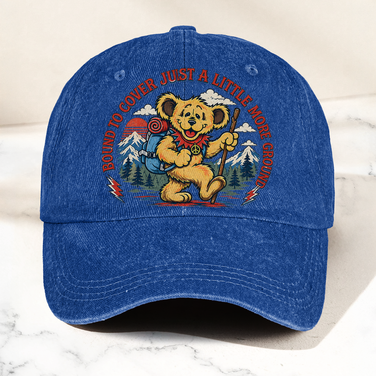 Grateful Dead Truckin Bound To Cover Just A Little More Ground Hiking Bear Denim Cap – Retro Vintage Dad Cap Gift For Dad (With Box)