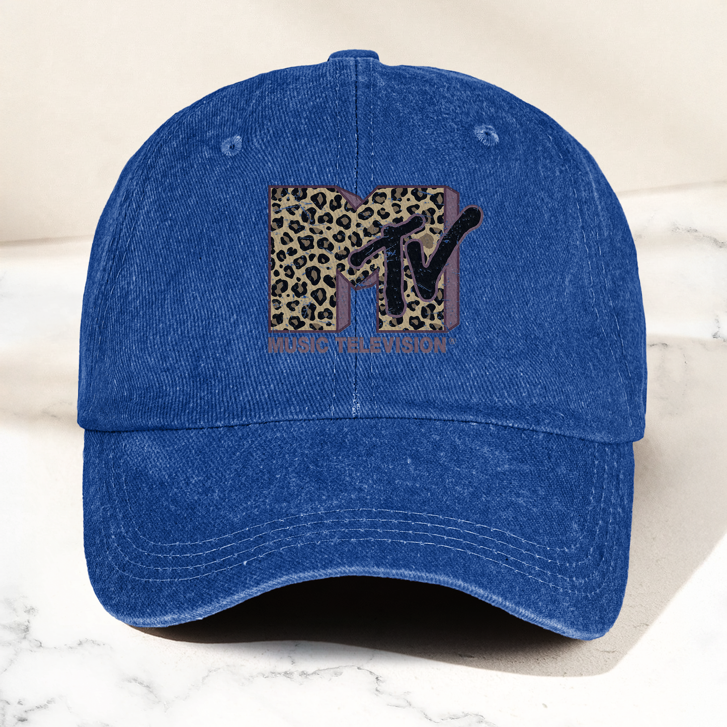 MTV Pink Leopard Logo Cap – Vintage Washed Hat, Retro Music Television Aesthetic Streetwear Hat (With Box)