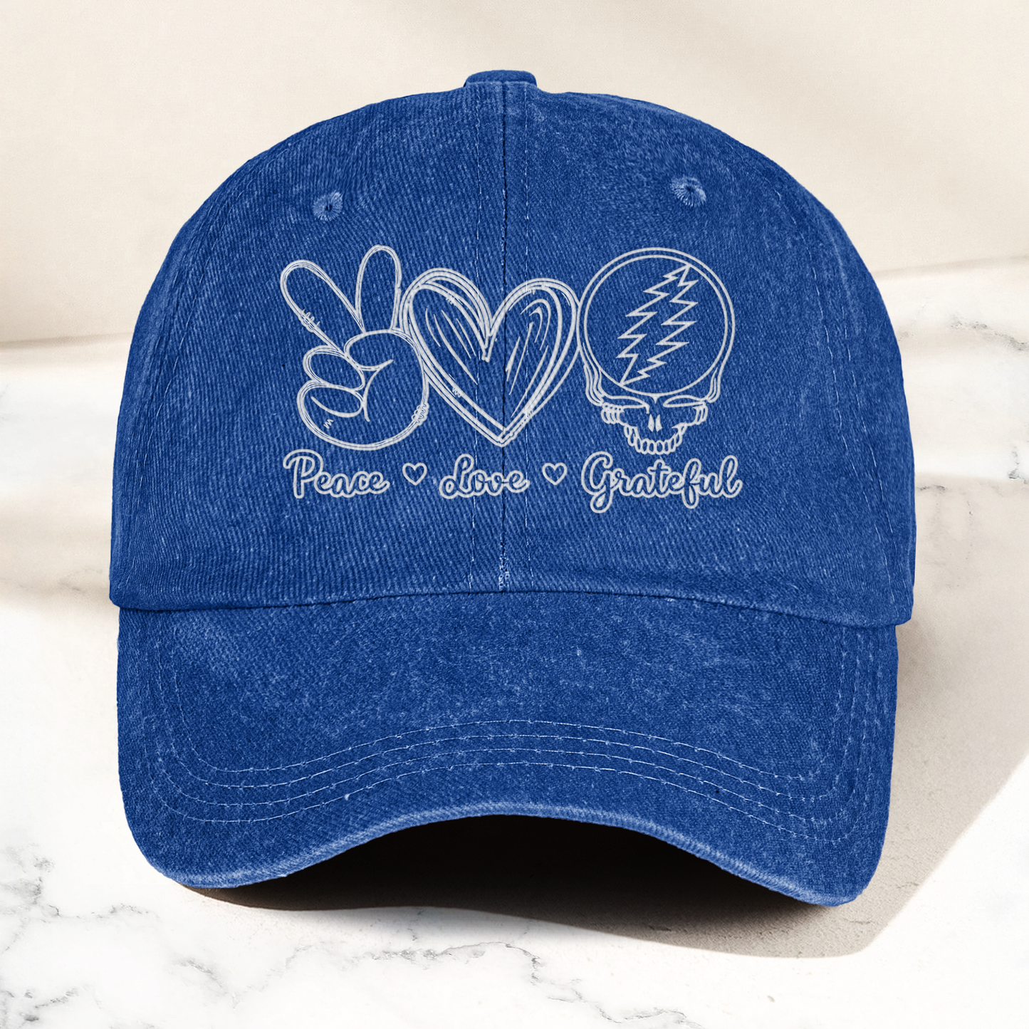 Peace Love Grateful Skull Vintage Dad Hat – Retro Grateful Dead Band Washed Cap Gift For Dad (With Box)