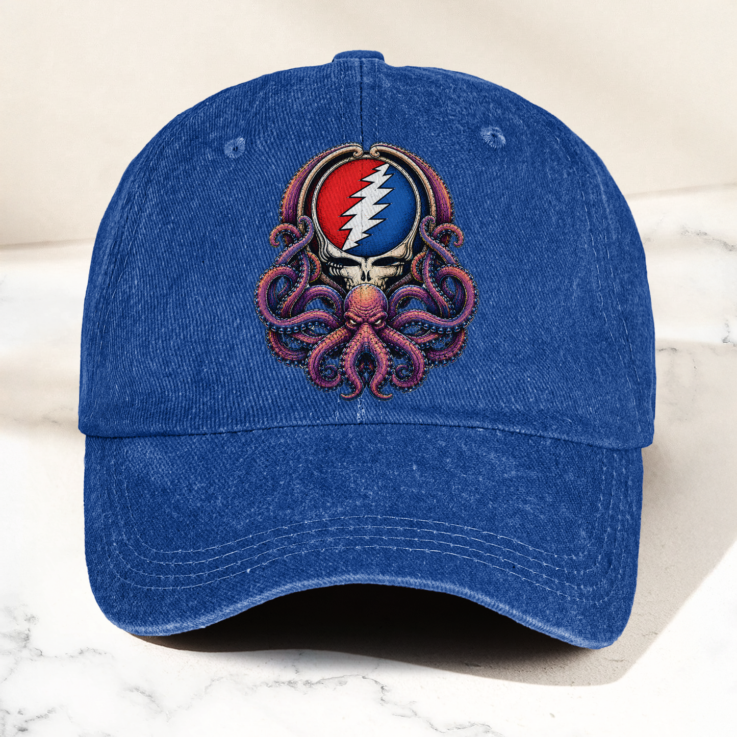 Grateful Dead Octopus Kraken Steal Your Face Lightning Skull Denim Cap – Retro Vintage Dad Cap Gift For Dad (With Box)
