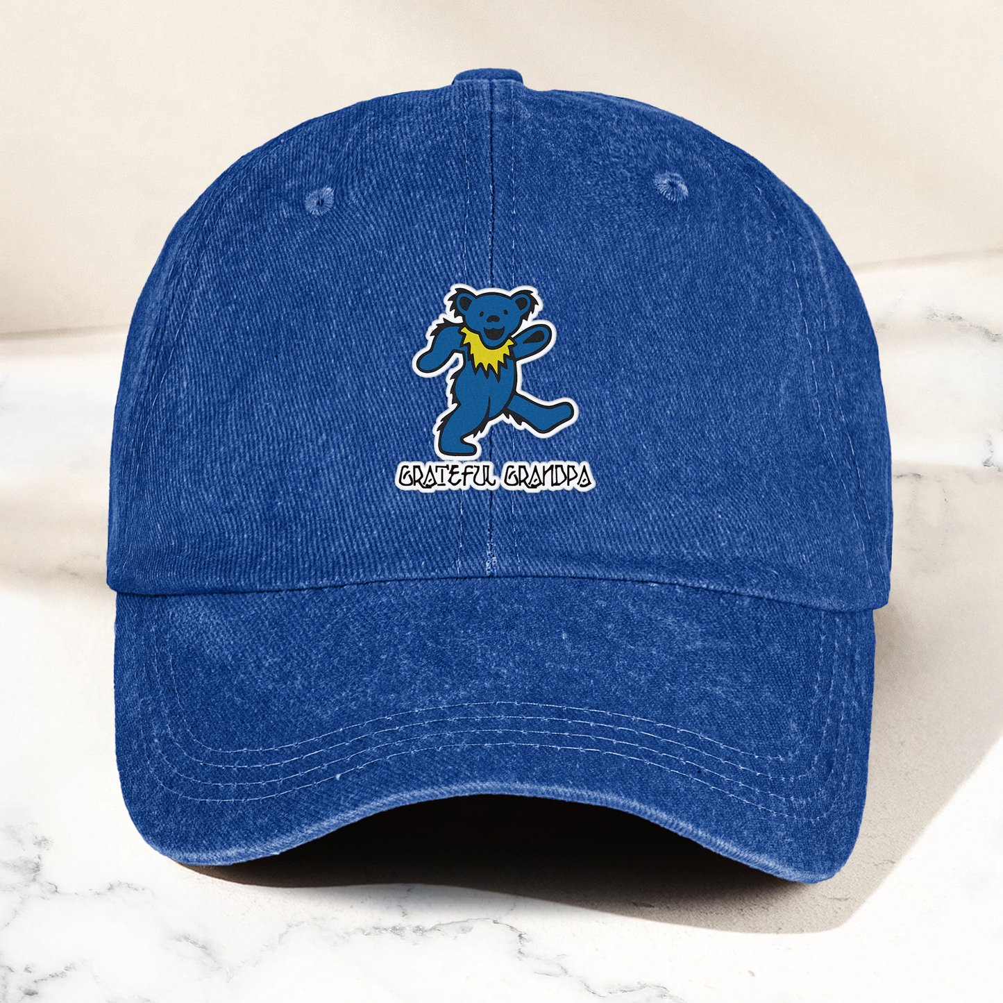 Grateful Grandpa Denim Cap – Dancing Bear Retro Dad Hat Gift for Grandpa (With Box)