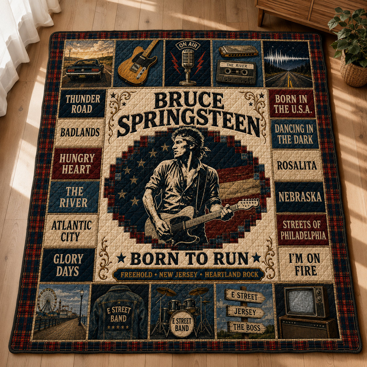 Bruce Springsteen Heartland Rock Quilt Blanket – Born To Run In Every Stitch