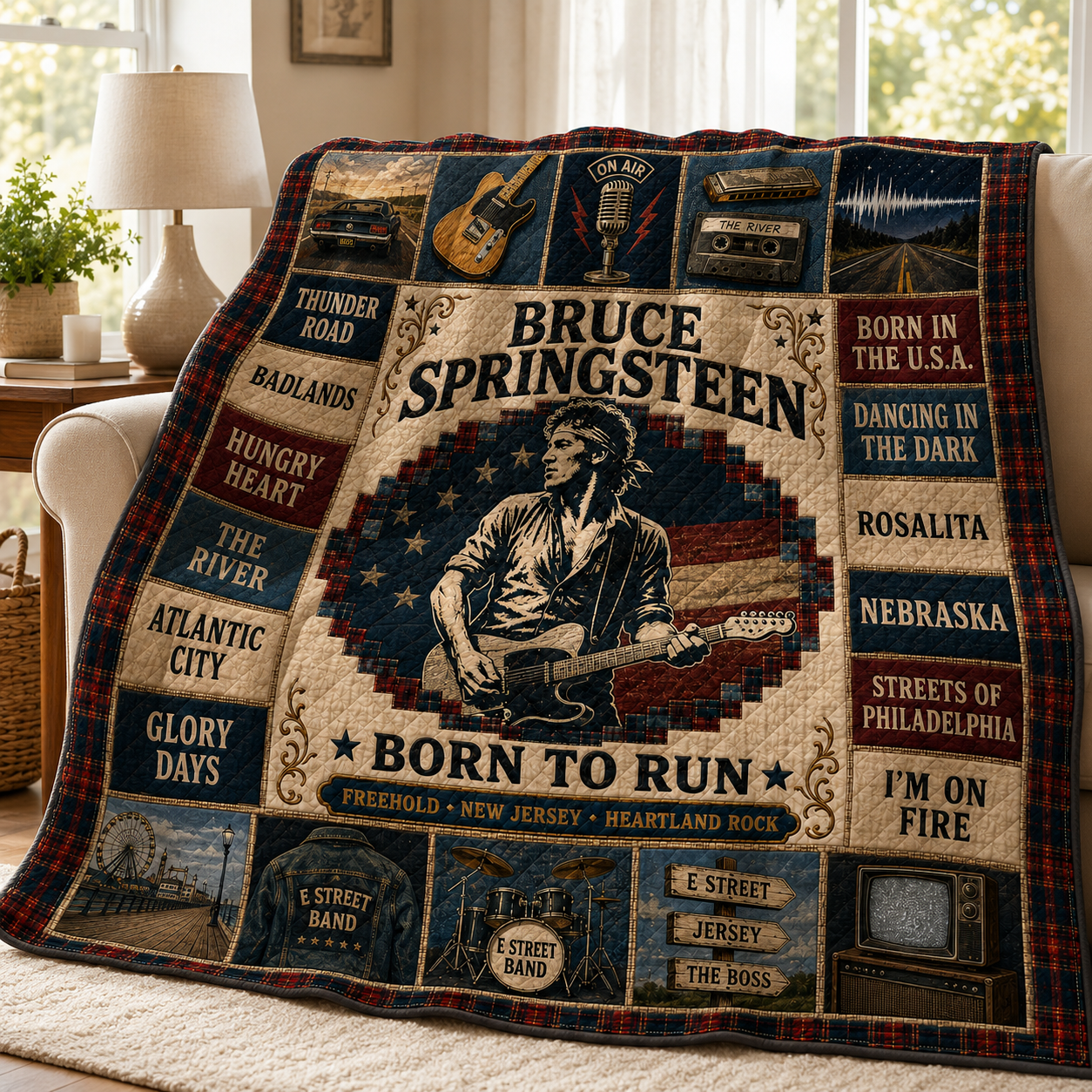 Bruce Springsteen Heartland Rock Quilt Blanket – Born To Run In Every Stitch