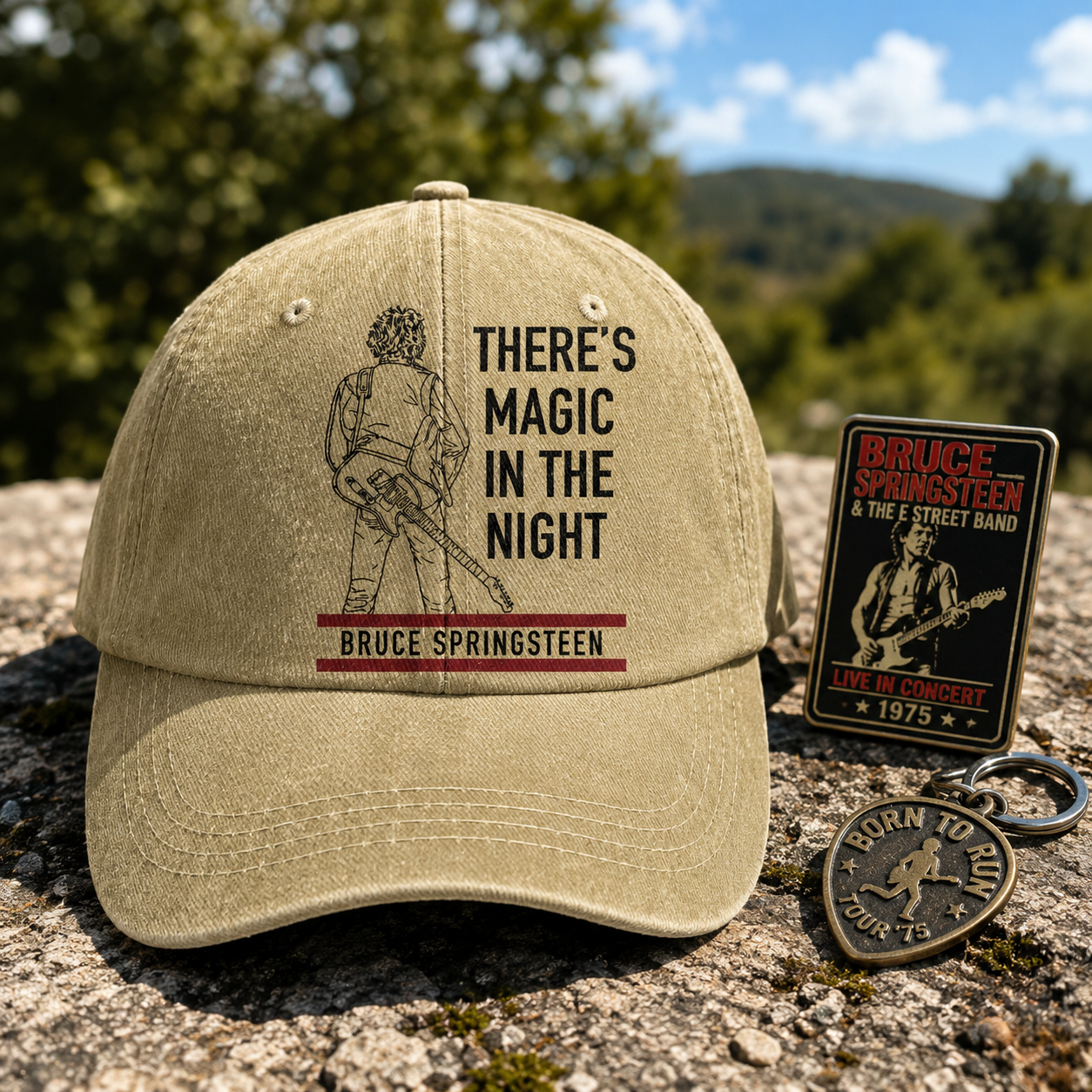 Bruce Springsteen Magic In The Night Black Version Denim Cap - Retro Vintage Dad Cap Gift For Dad (With Box)