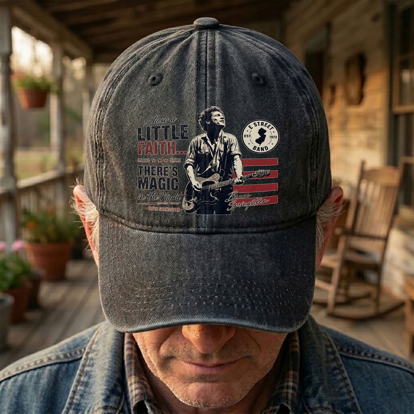 Bruce Springsteen Thunder Road Lyrics There's Magic In The Night Denim Cap – Retro Vintage Dad Cap Gift For Dad (With Box)