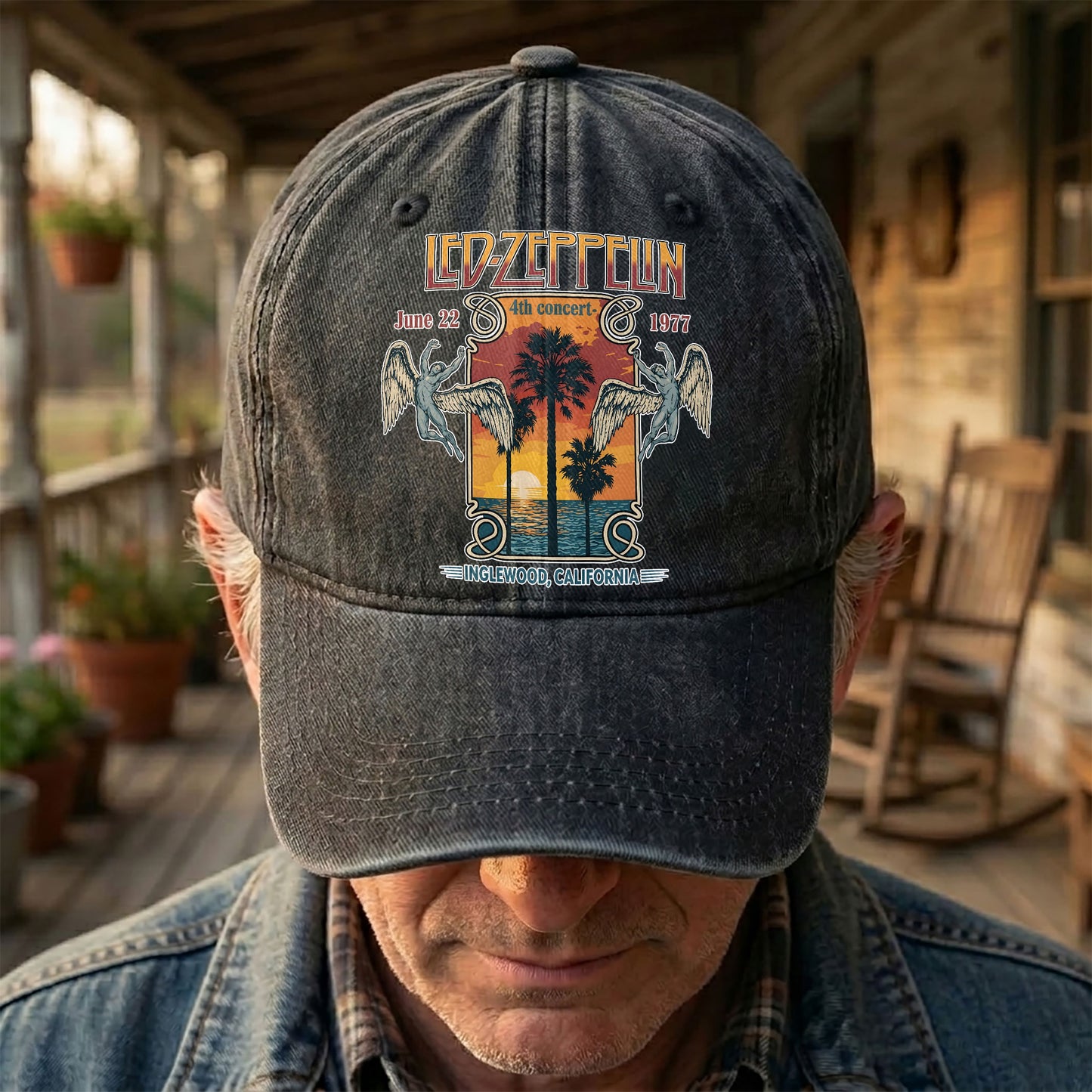 Led Zeppelin 1977 California Concert Graphic Music Merch Denim Cap – Retro Vintage Dad Cap Gift For Dad (With Box)