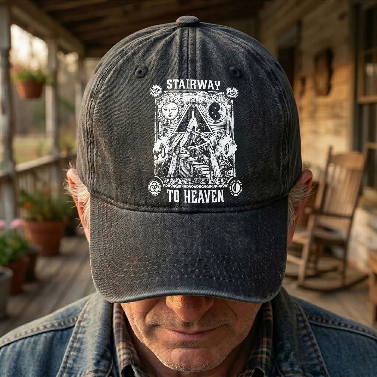 Led Zeppelin Stairway To Heaven Zoso Symbols Music Merch Denim Cap – Retro Vintage Dad Cap Gift For Dad (With Box)