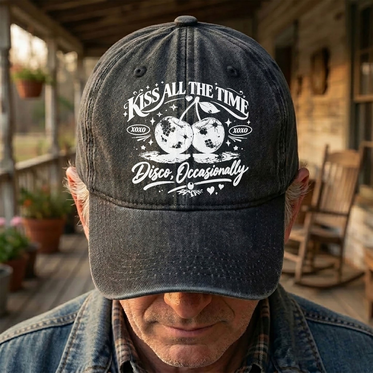 Harry Styles Kiss All The Time Disco Occasionally Denim Cap – Retro Vintage Dad Cap Gift For Dad (With Box)
