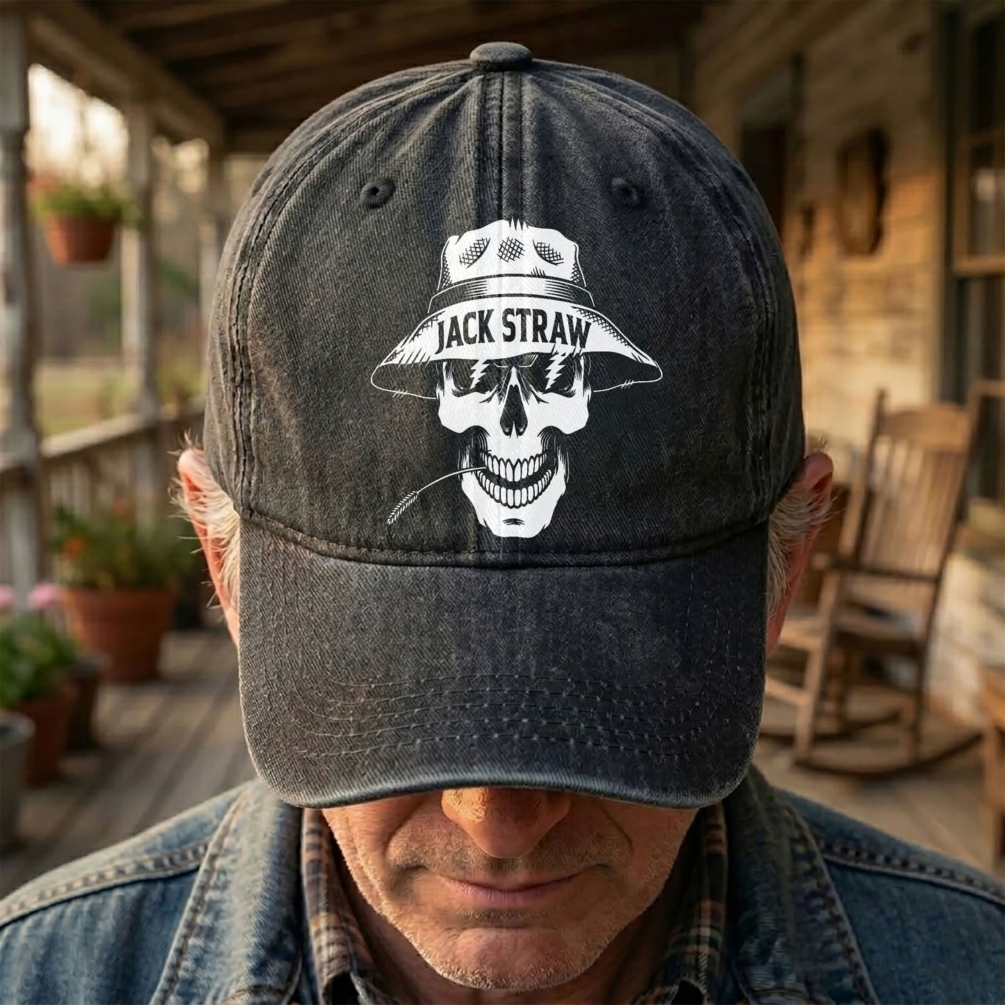 Grateful Dead Jack Straw Skull Lightning Eyes Music Merch Denim Cap – Retro Vintage Dad Cap Gift For Dad (With Box)
