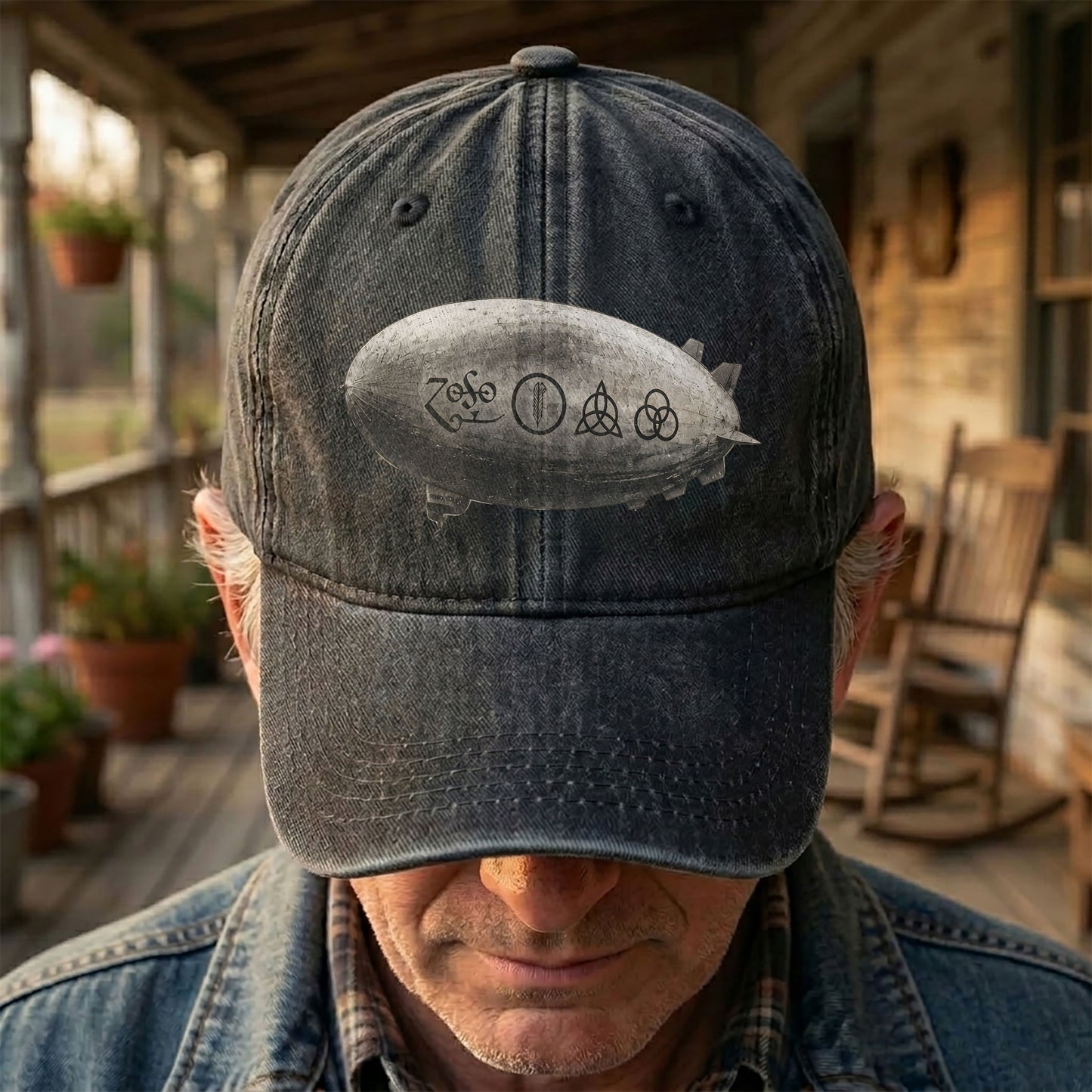 Led Zeppelin Zoso Four Symbols Airship Graphic Denim Cap – Retro Vintage Dad Cap Gift For Dad (With Box)