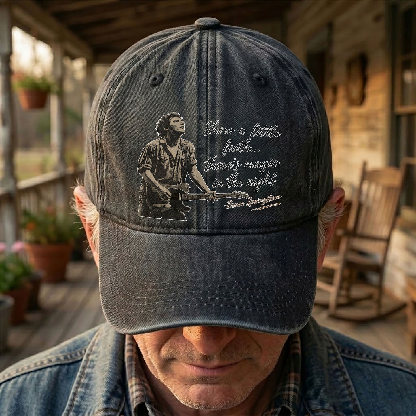 Bruce Springsteen Thunder Road Lyric Show A Little Faith Denim Cap – Retro Vintage Dad Cap Gift For Dad (With Box)