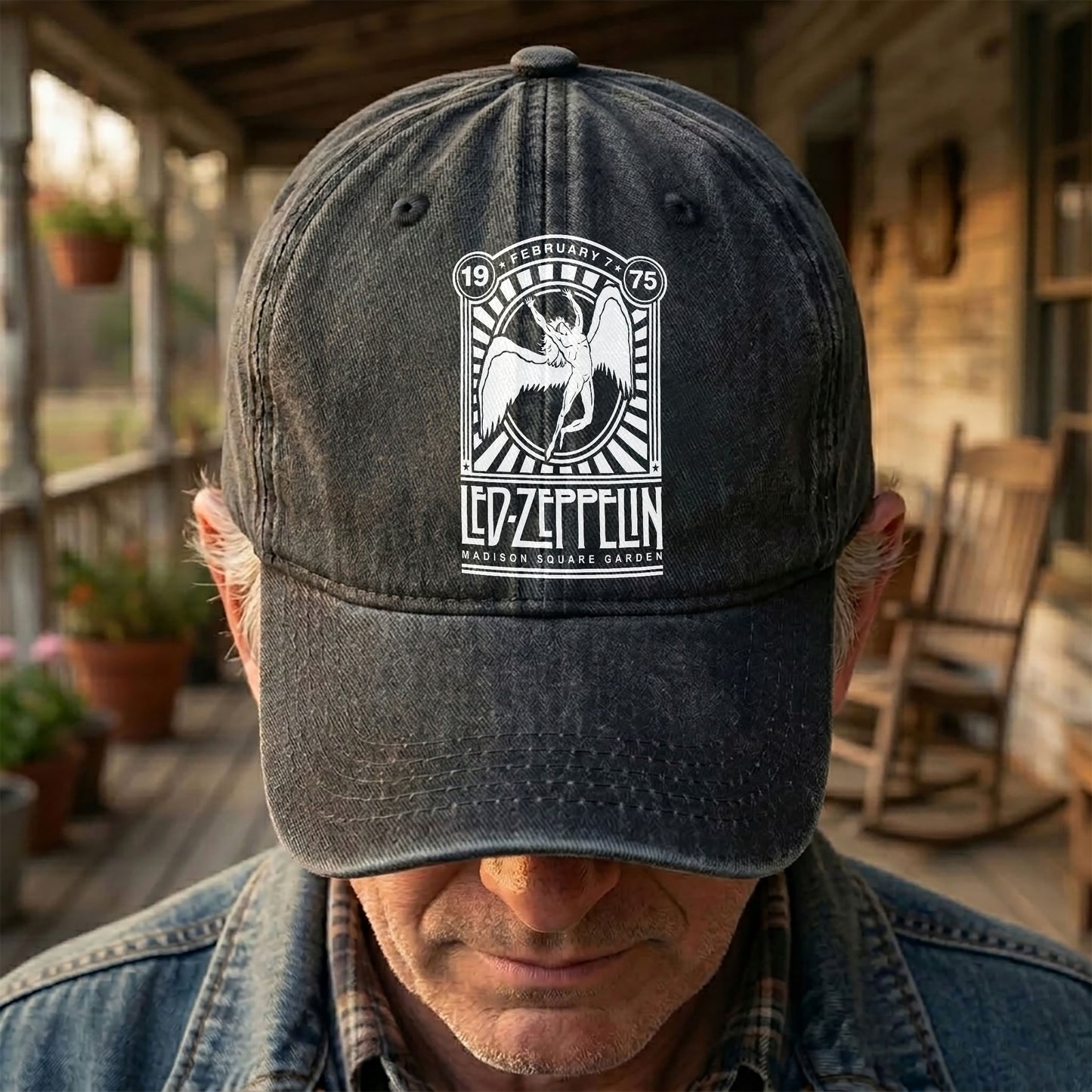 Led Zeppelin 1975 Madison Square Garden Concert Graphic Denim Cap – Retro Vintage Dad Cap Gift For Dad (With Box)
