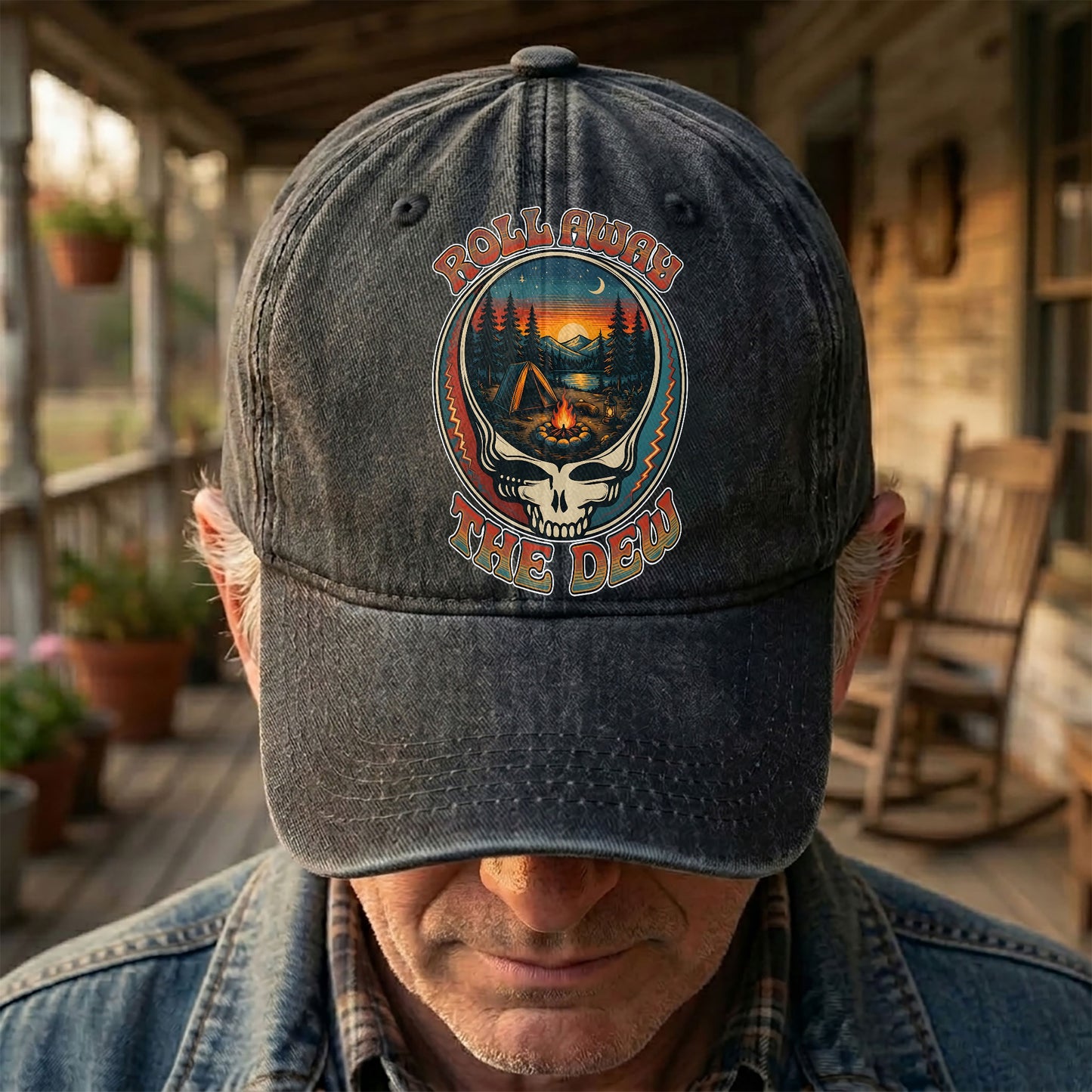 Grateful Dead Franklins Tower Roll Away The Dew Camping Denim Cap – Retro Vintage Dad Cap Gift For Dad (With Box)