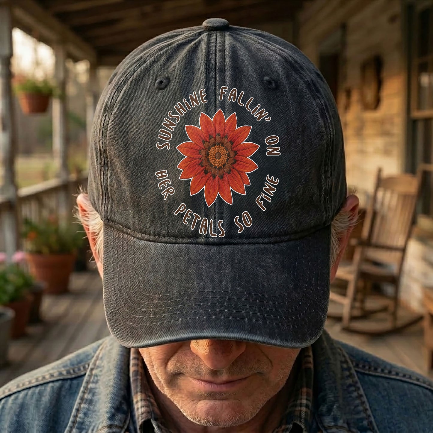 Grateful Dead Red Daisy Sunshine Fallin' On Her Petals So Fine Lyrics Music Merch Denim Cap – Retro Vintage Dad Cap Gift For Dad (With Box)