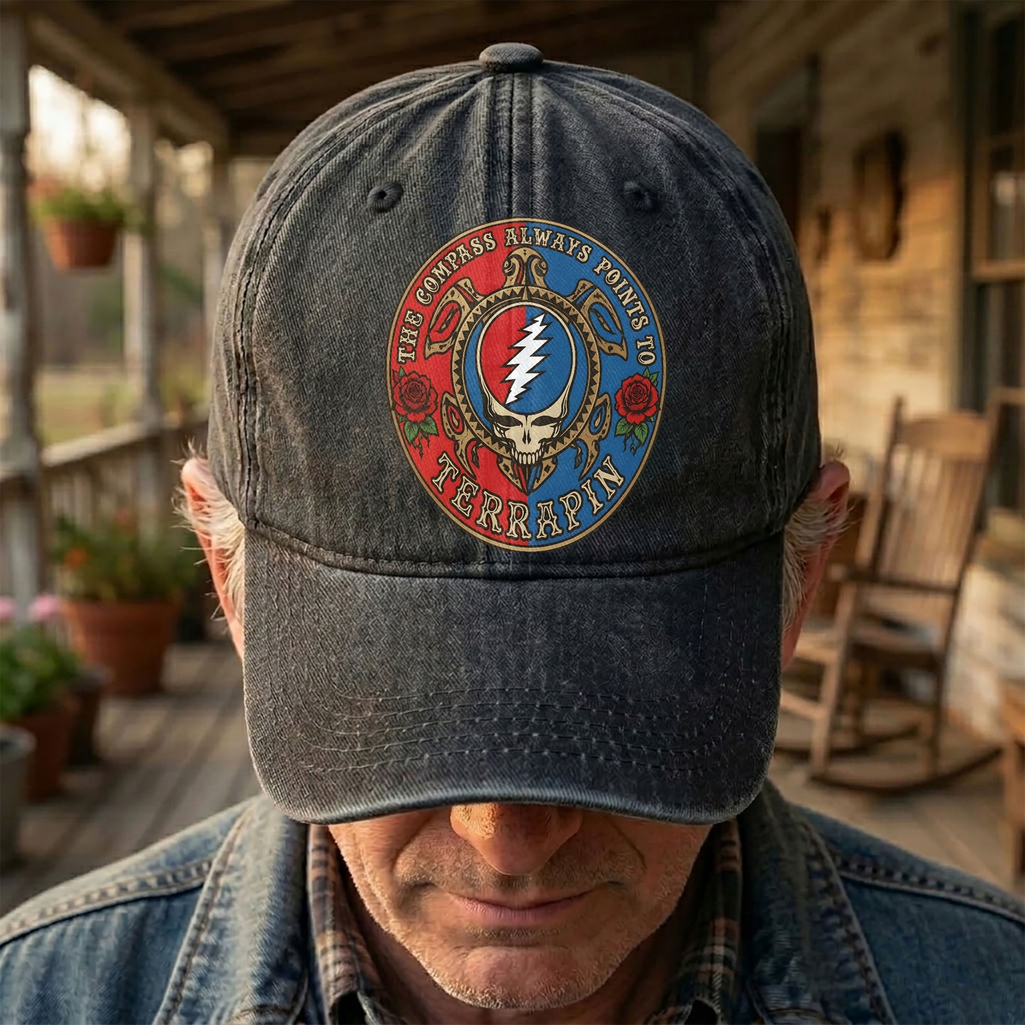 Grateful Dead Terrapin Station Compass Points Denim Cap – Retro Vintage Dad Cap Gift For Dad (With Box)