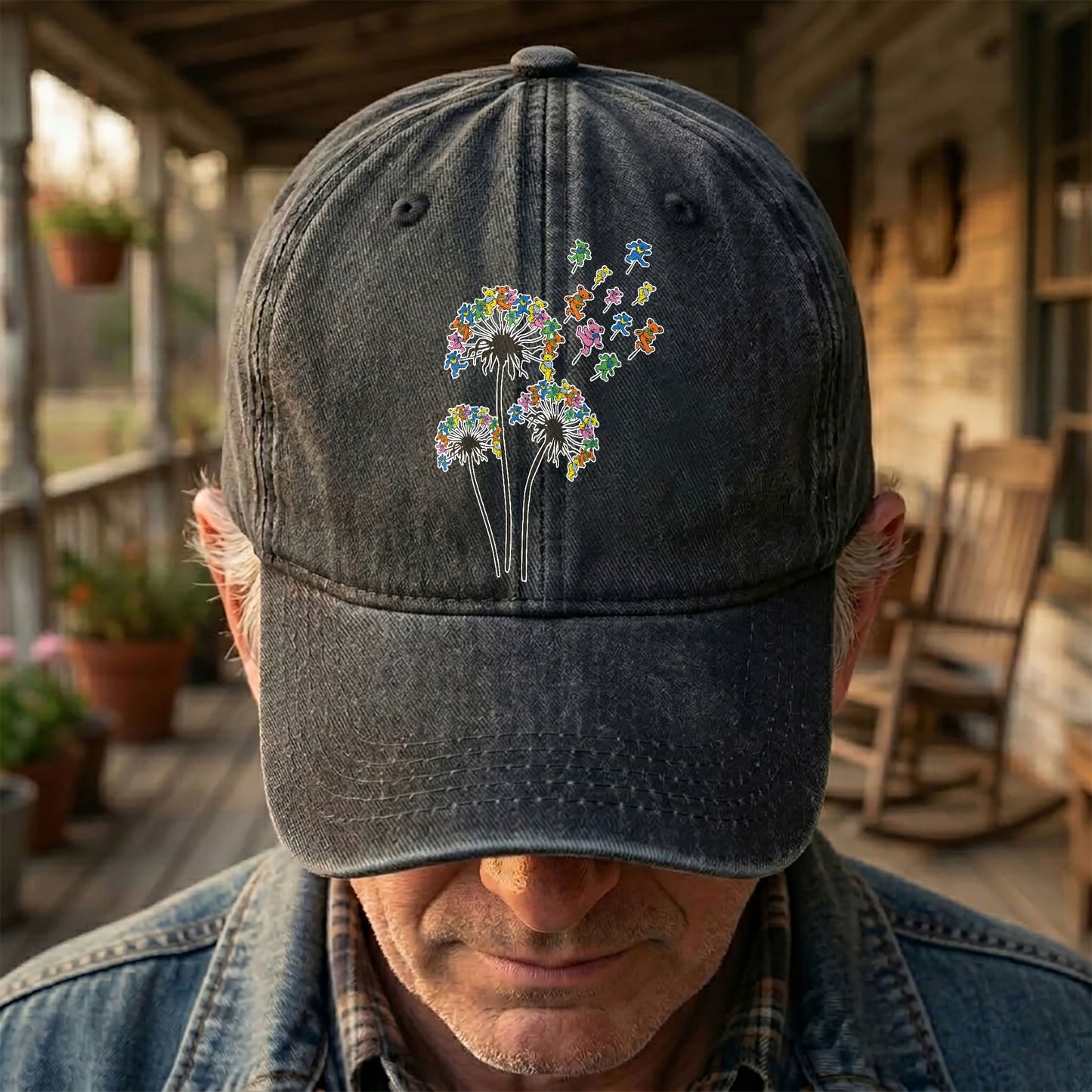 Grateful Dead Dancing Bears Dandelion Graphic Denim Cap – Retro Vintage Dad Cap Gift For Dad (With Box)