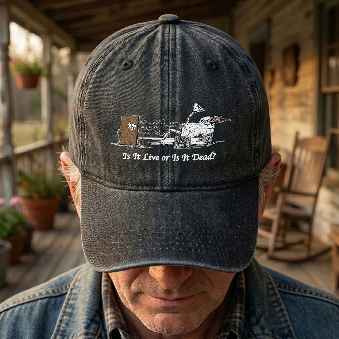 Grateful Dead Is It Live Or Is It Dead Music Merch Denim Cap – Retro Vintage Dad Cap Gift For Dad (With Box)