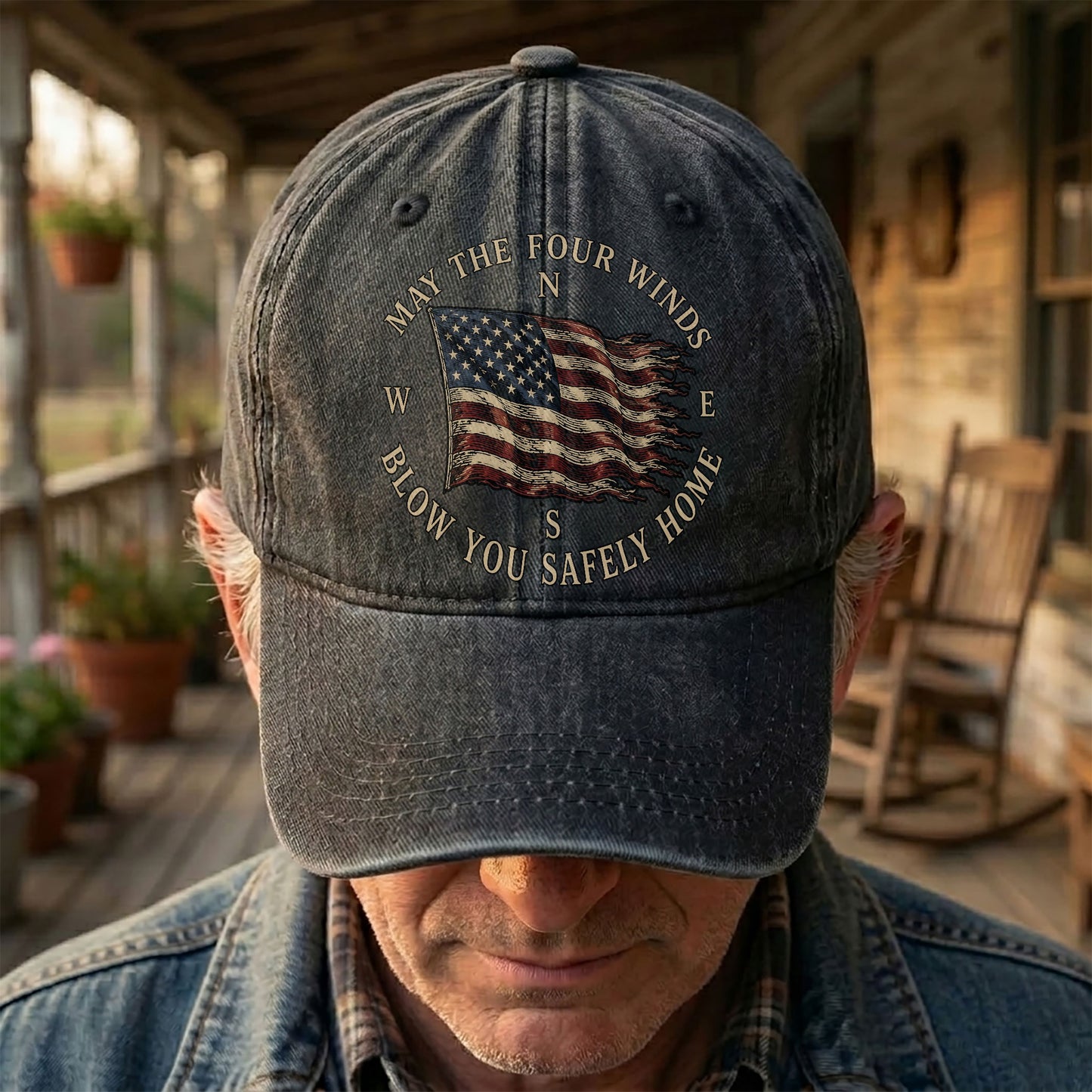 May The Four Winds Blow You Safely Home American Flag Denim Cap – Retro Vintage Dad Cap Gift For Dad (With Box)
