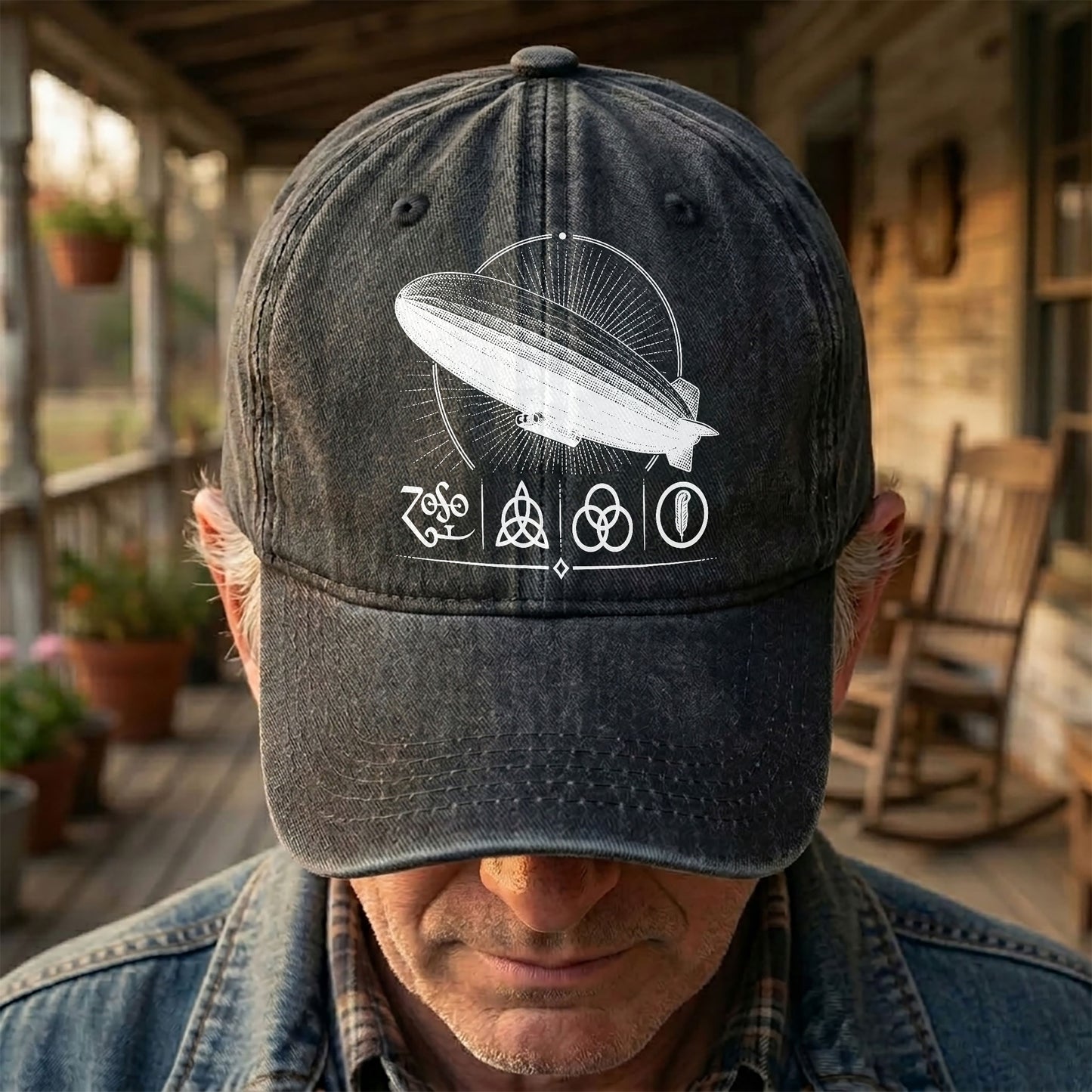 Led Zeppelin Zoso Four Symbols Airship Graphic Music Merch Denim Cap – Retro Vintage Dad Cap Gift For Dad (With Box)