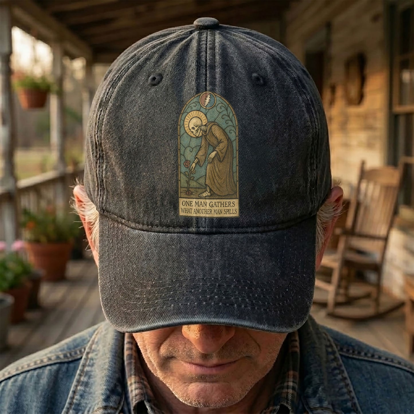 Grateful Dead St Stephen One Man Gathers Lyrics Stained Glass Denim Cap – Retro Vintage Dad Cap Gift For Dad (With Box)