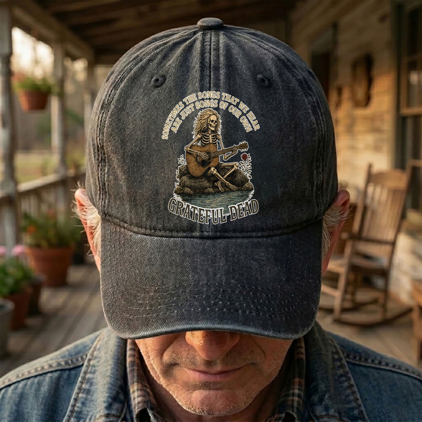 Grateful Dead Eyes Of The World Lyrics Skeleton Denim Cap – Retro Vintage Dad Cap Gift For Dad (With Box)