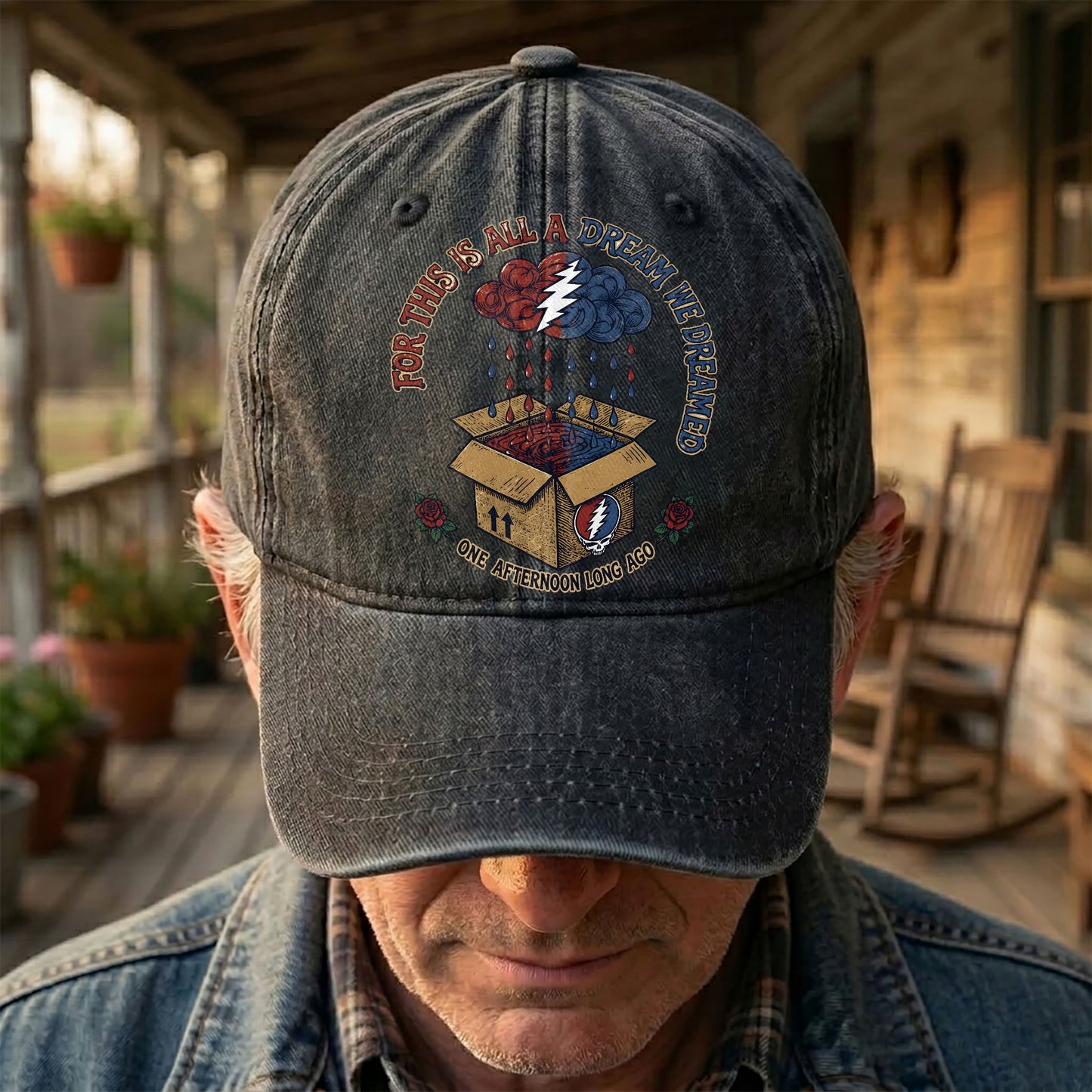 Grateful Dead Box Of Rain Dream We Dreamed Music Merch Denim Cap – Retro Vintage Dad Cap Gift For Dad (With Box)