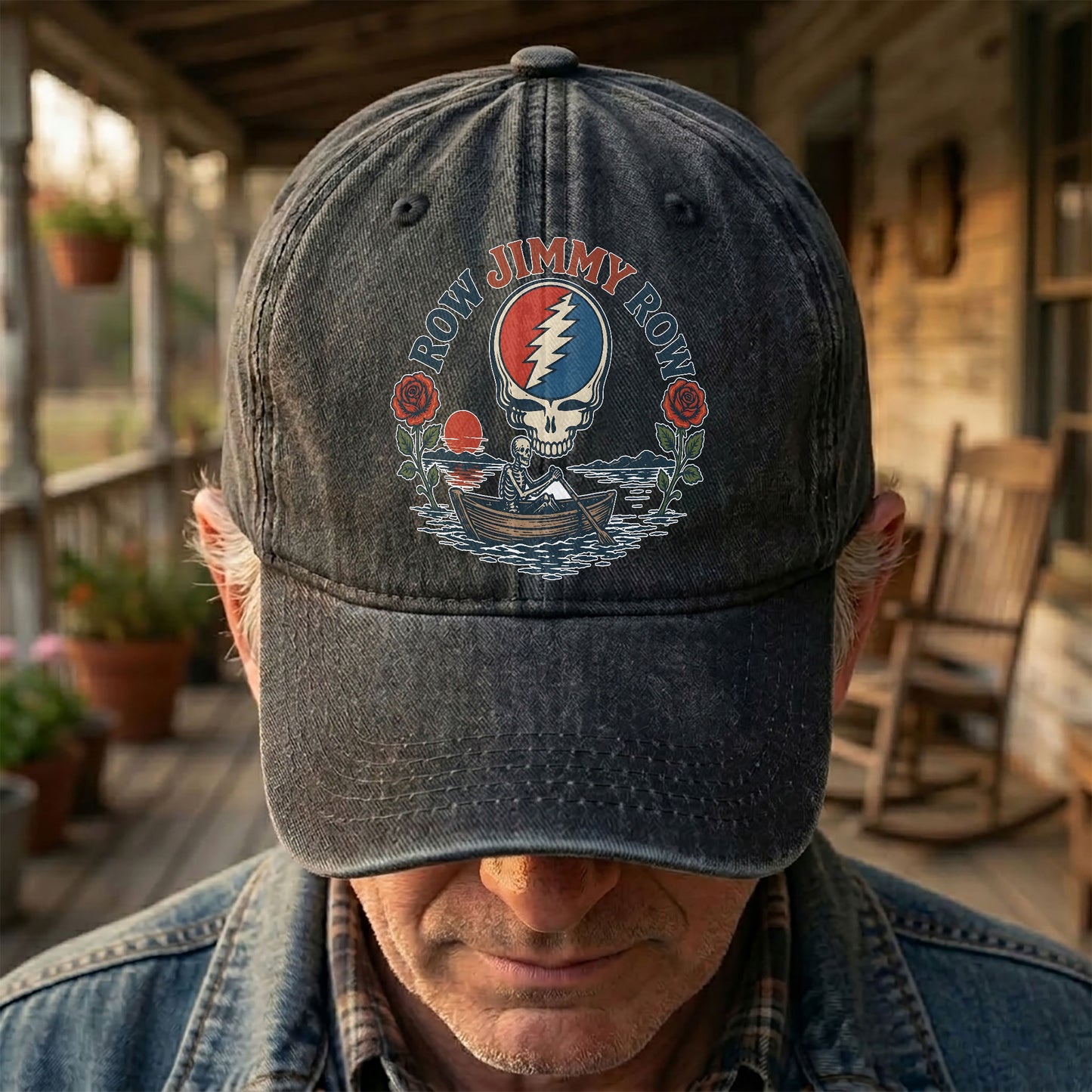Grateful Dead Row Jimmy Row Steal Your Face Denim Cap – Retro Vintage Dad Cap Gift For Dad (With Box)