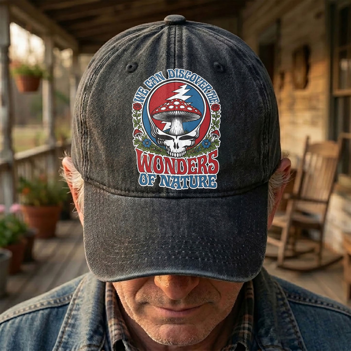 Grateful Dead Wonders Of Nature Mushroom Steal Your Face Denim Cap – Retro Vintage Dad Cap Gift For Dad (With Box)