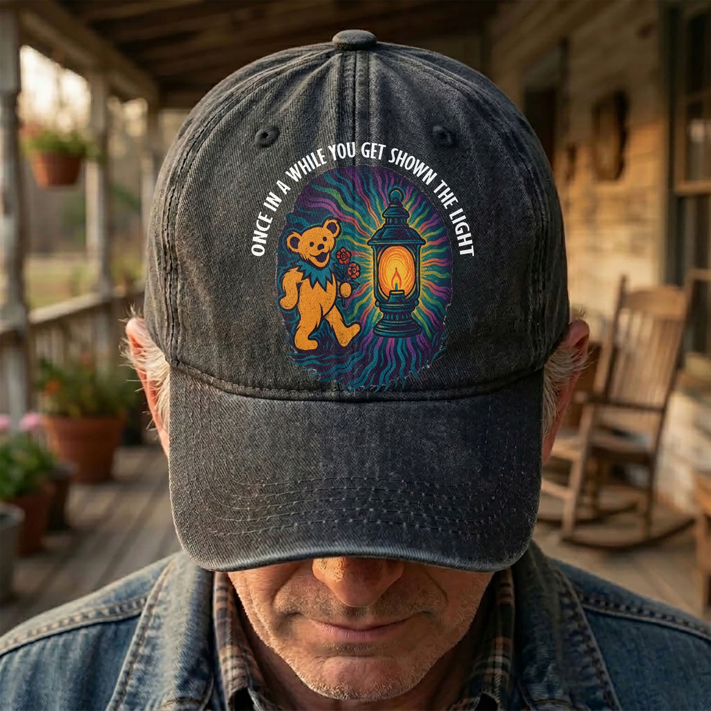 Grateful Dead Scarlet Begonias Shown The Light Dancing Bear Denim Cap – Retro Vintage Dad Cap Gift For Dad (With Box)