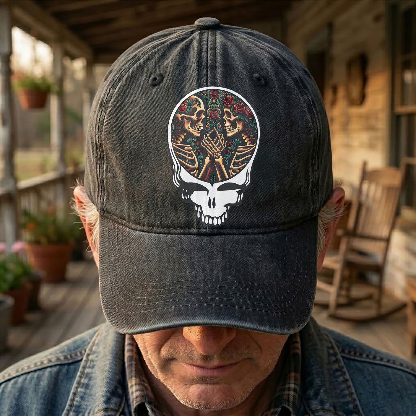 Grateful Dead Lovers Skeletons Steal Your Face Music Merch Denim Cap – Retro Vintage Dad Cap Gift For Dad (With Box)