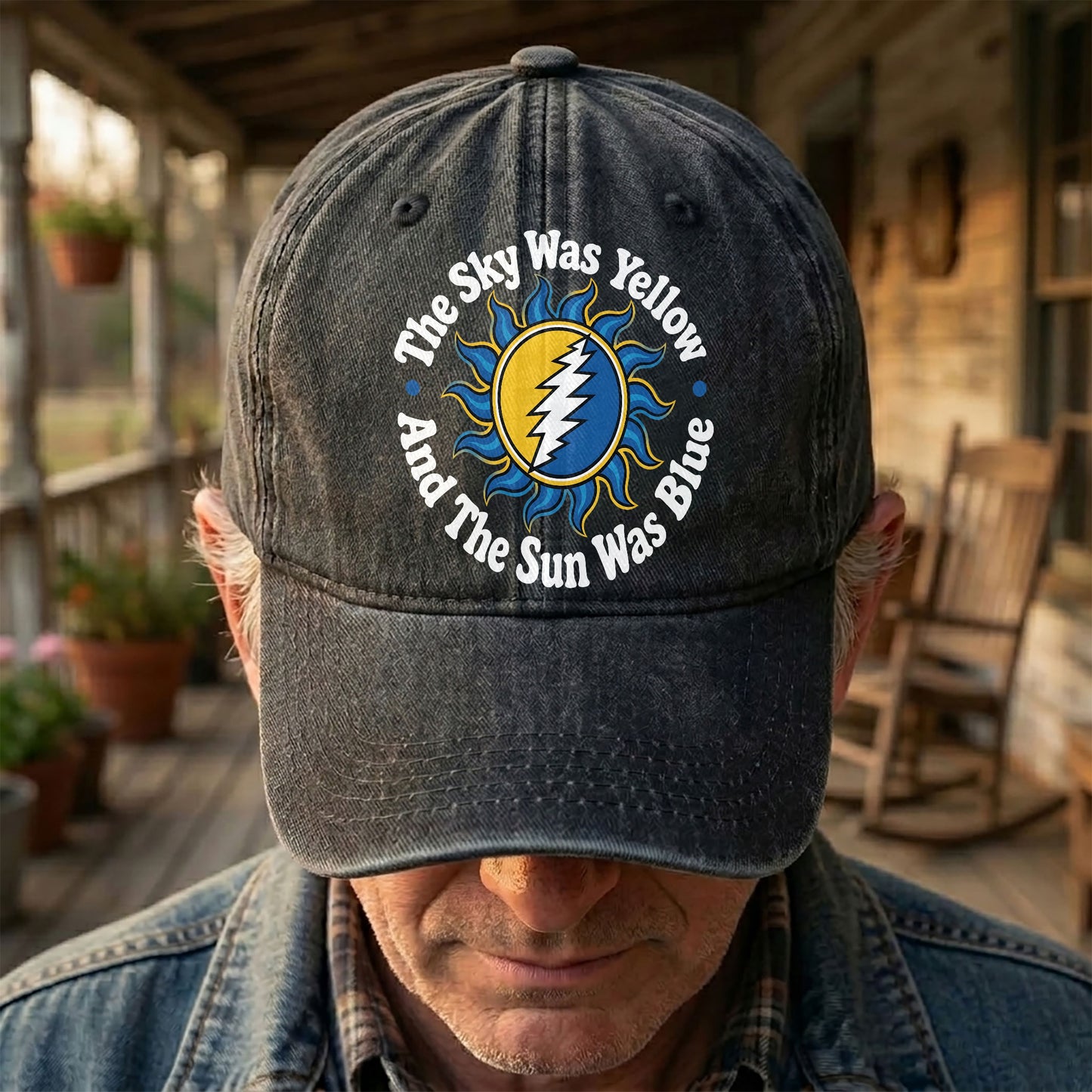 Grateful Dead Scarlet Begonias Lyrics Yellow Sky Blue Sun Denim Cap – Retro Vintage Dad Cap Gift For Dad (With Box)
