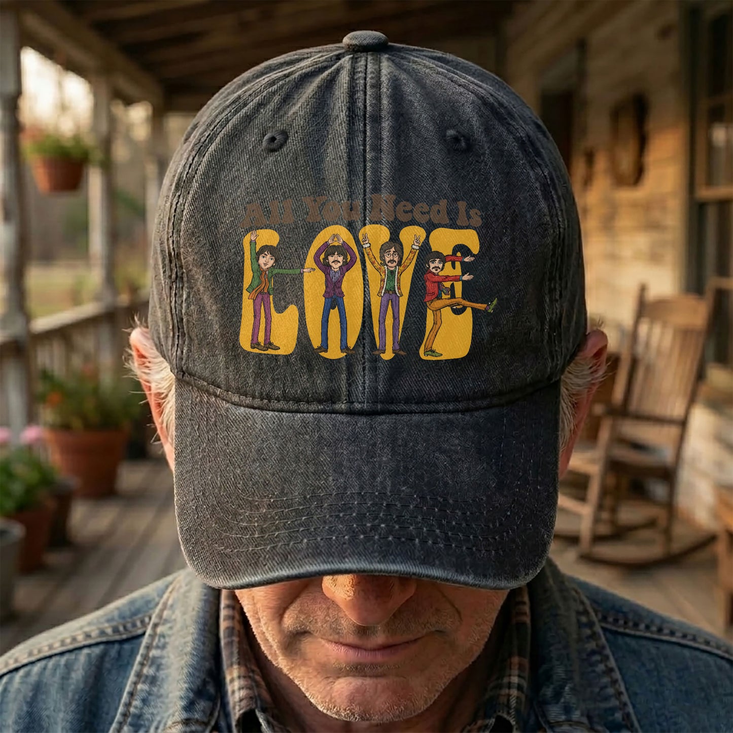 The Beatles All You Need Is Love Cartoon Graphic Music Merch Denim Cap – Retro Vintage Dad Cap Gift For Dad (With Box)