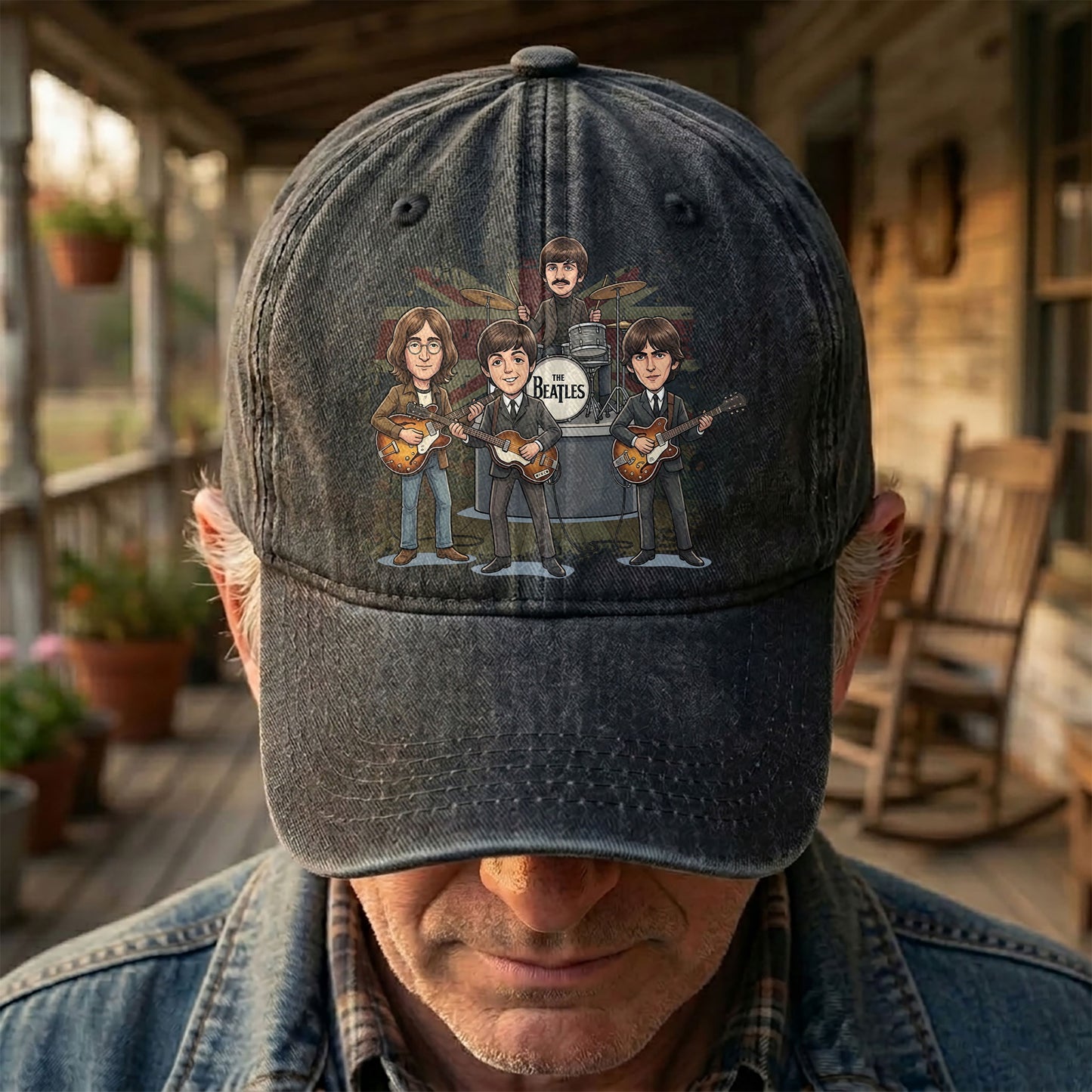 The Beatles And Their Instruments Cartoon Denim Cap – Retro Music Fan Cap Gift For Dad (With Box)